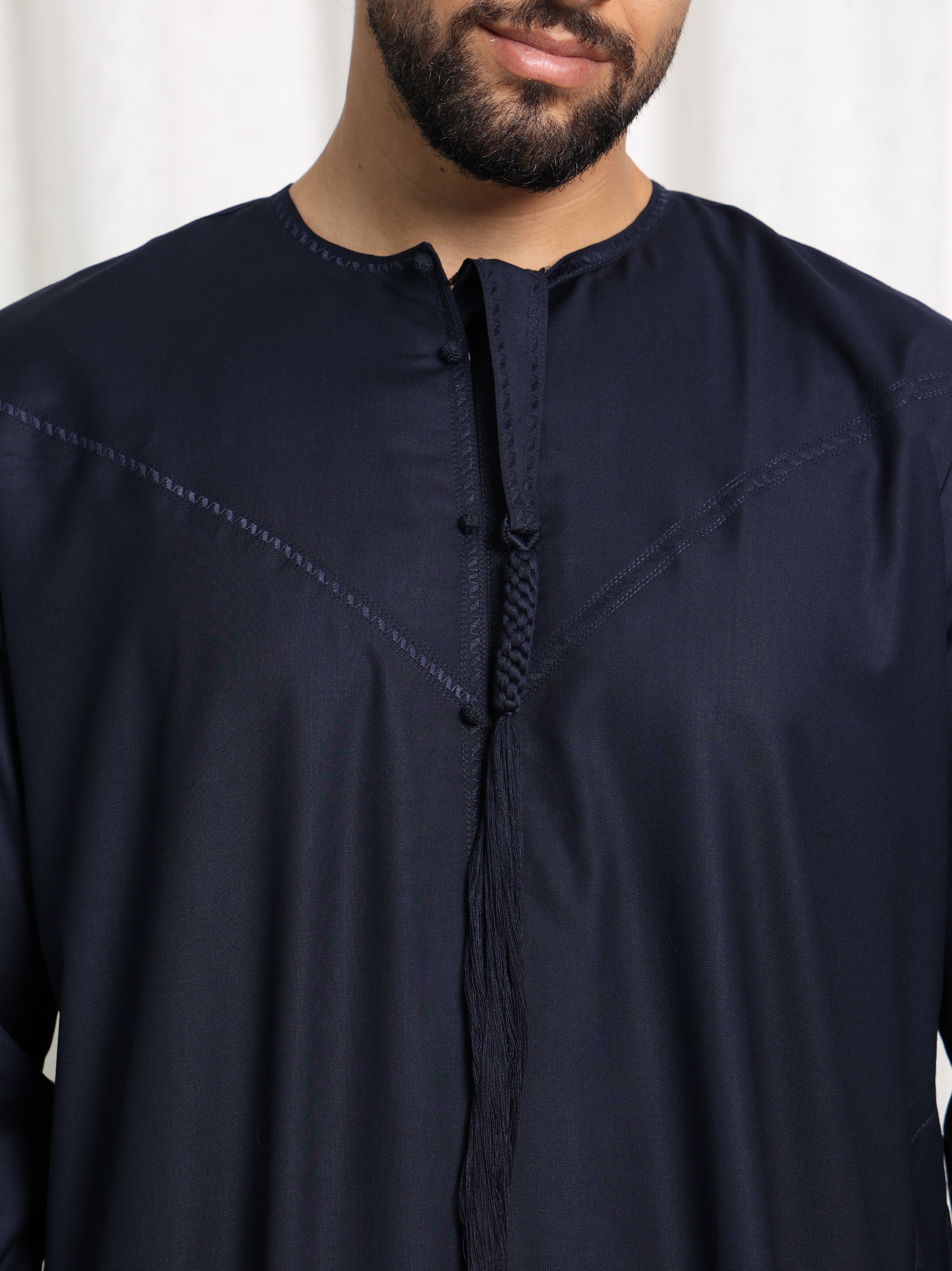 Premium Navy Emirati Embroidered Thobe
