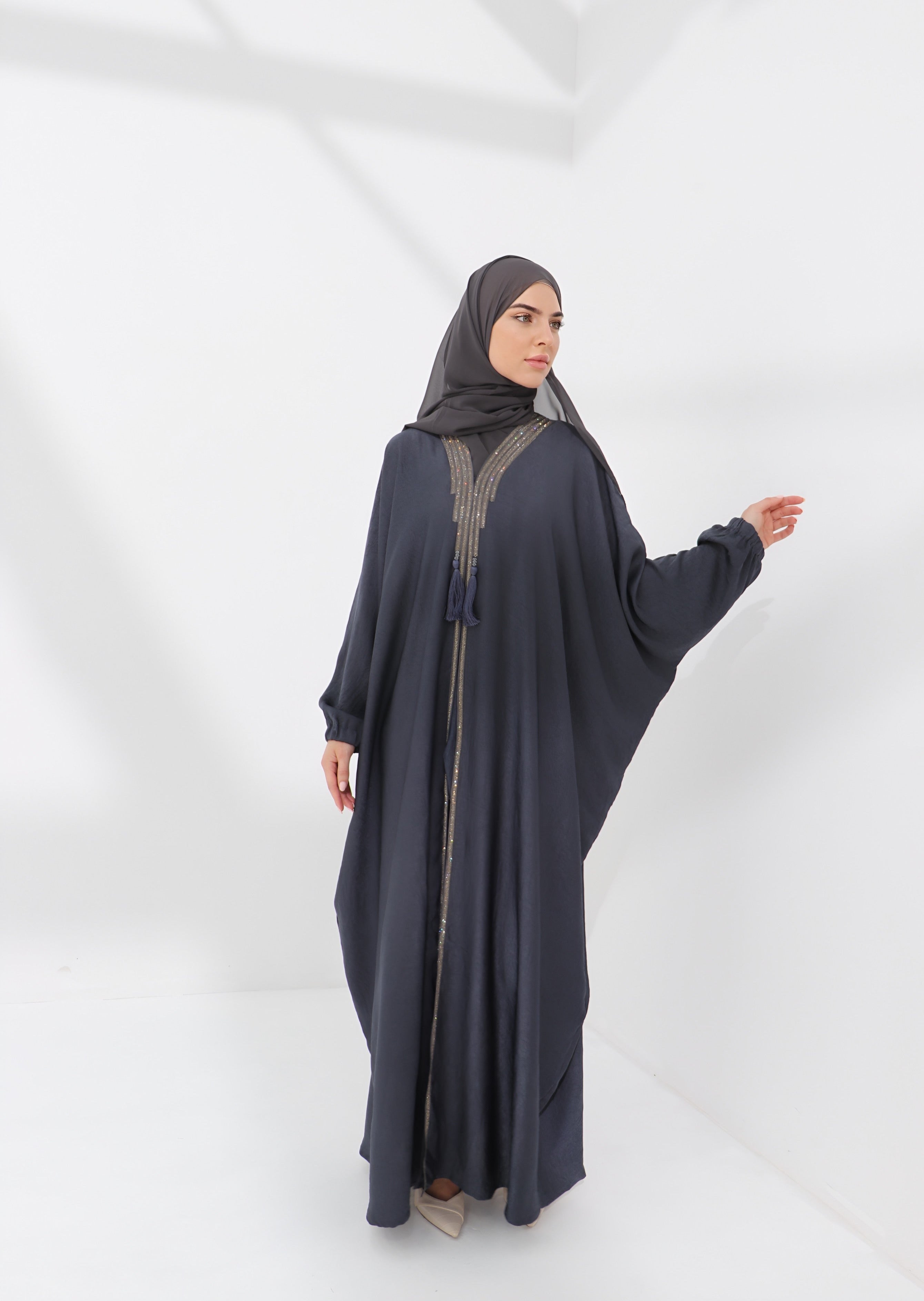 Grey Embellished Luxury Farasha Abaya