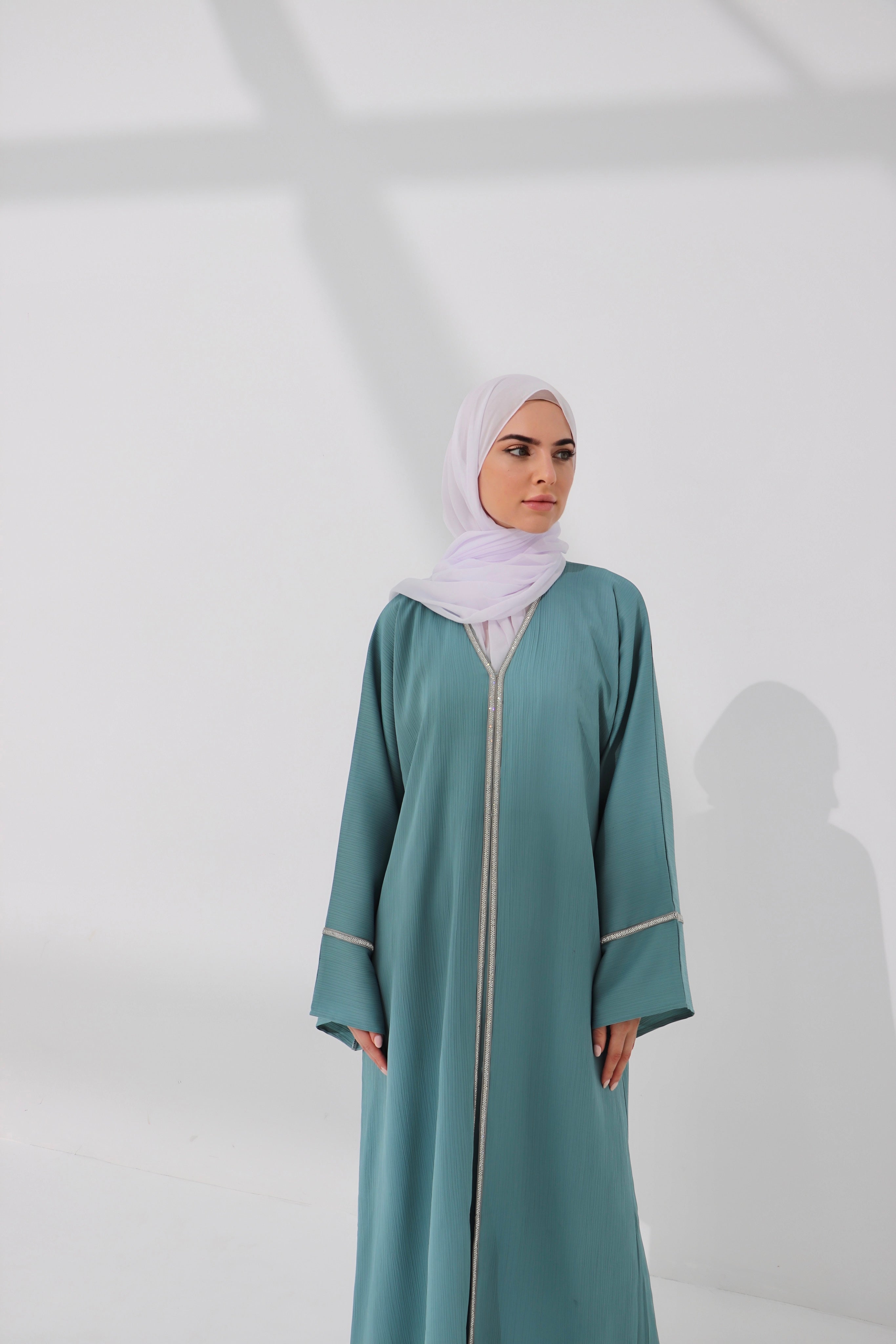 Mint Embellished Open Abaya