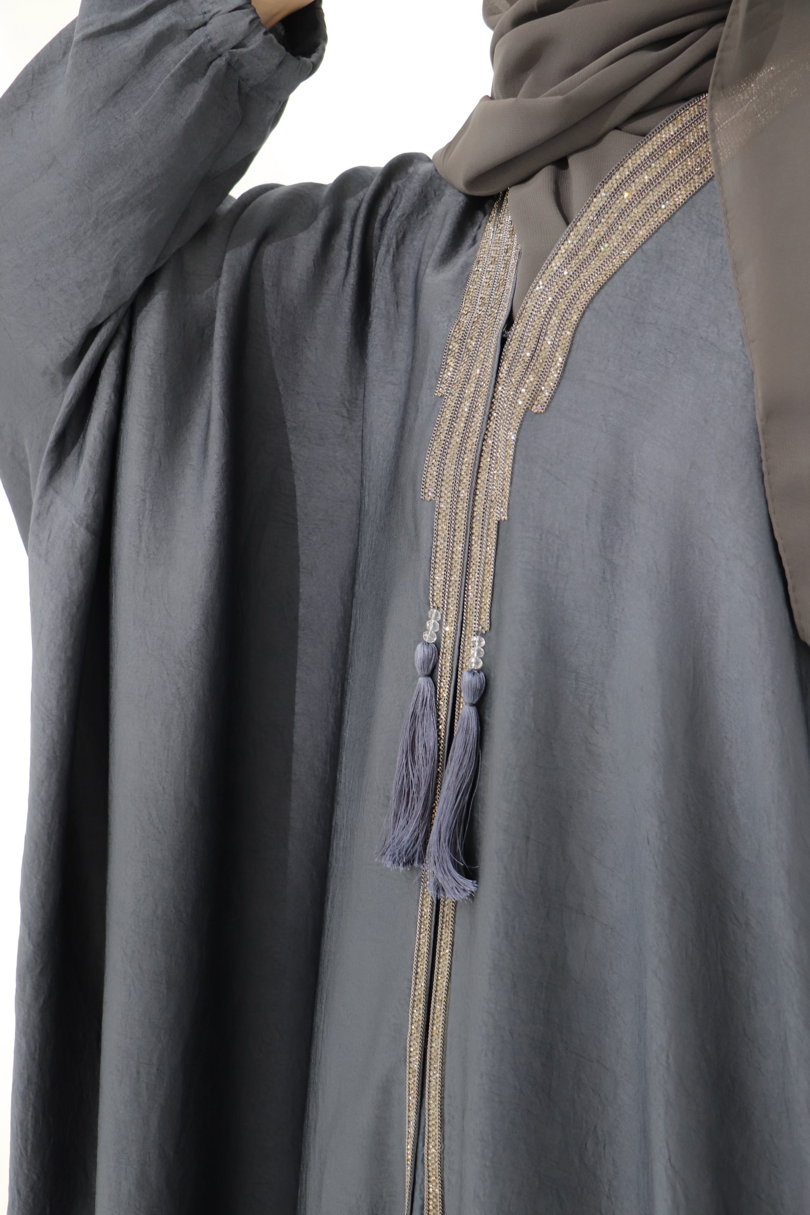 Grey Embellished Luxury Farasha Abaya