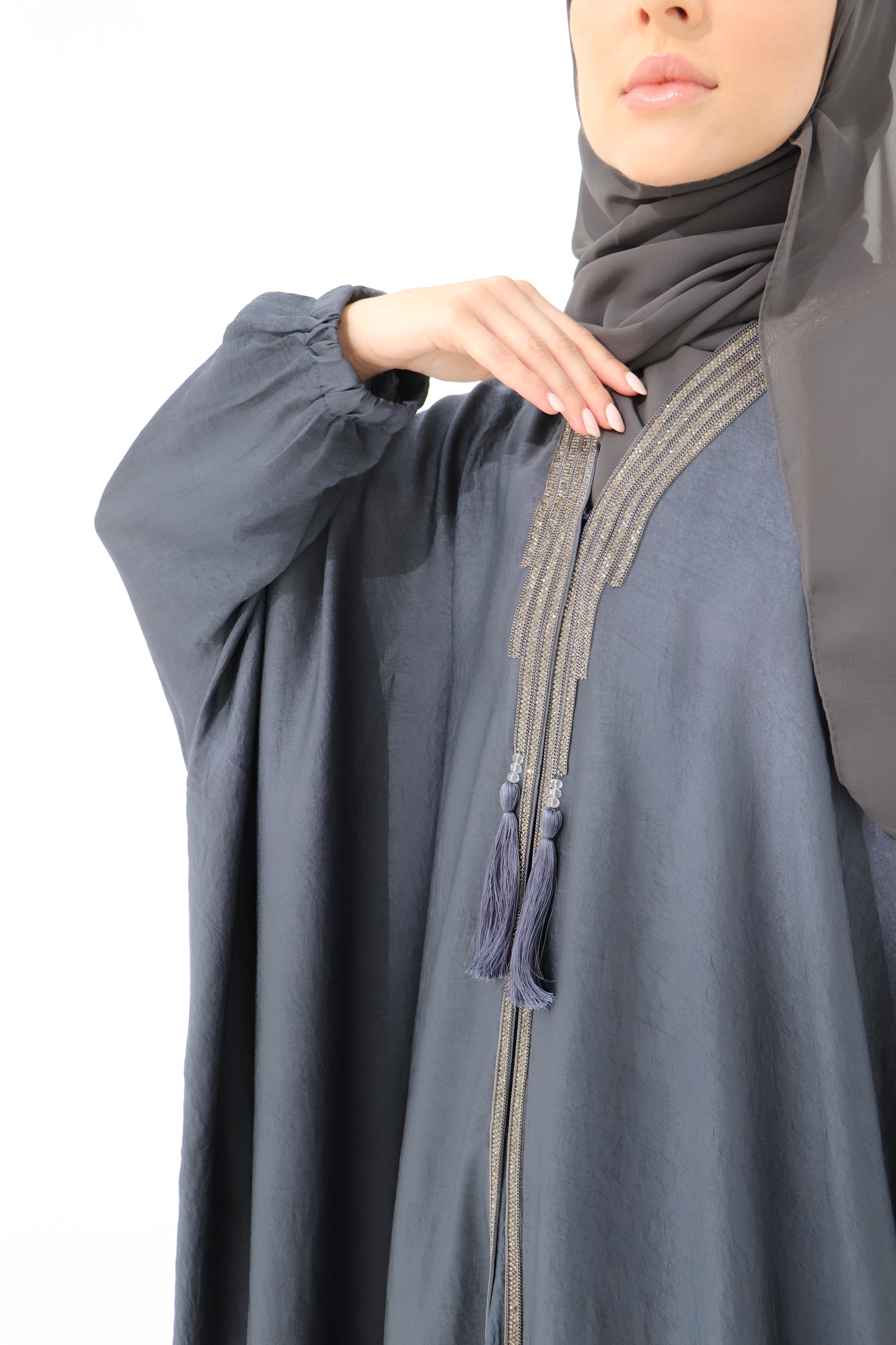 Grey Embellished Luxury Farasha Abaya