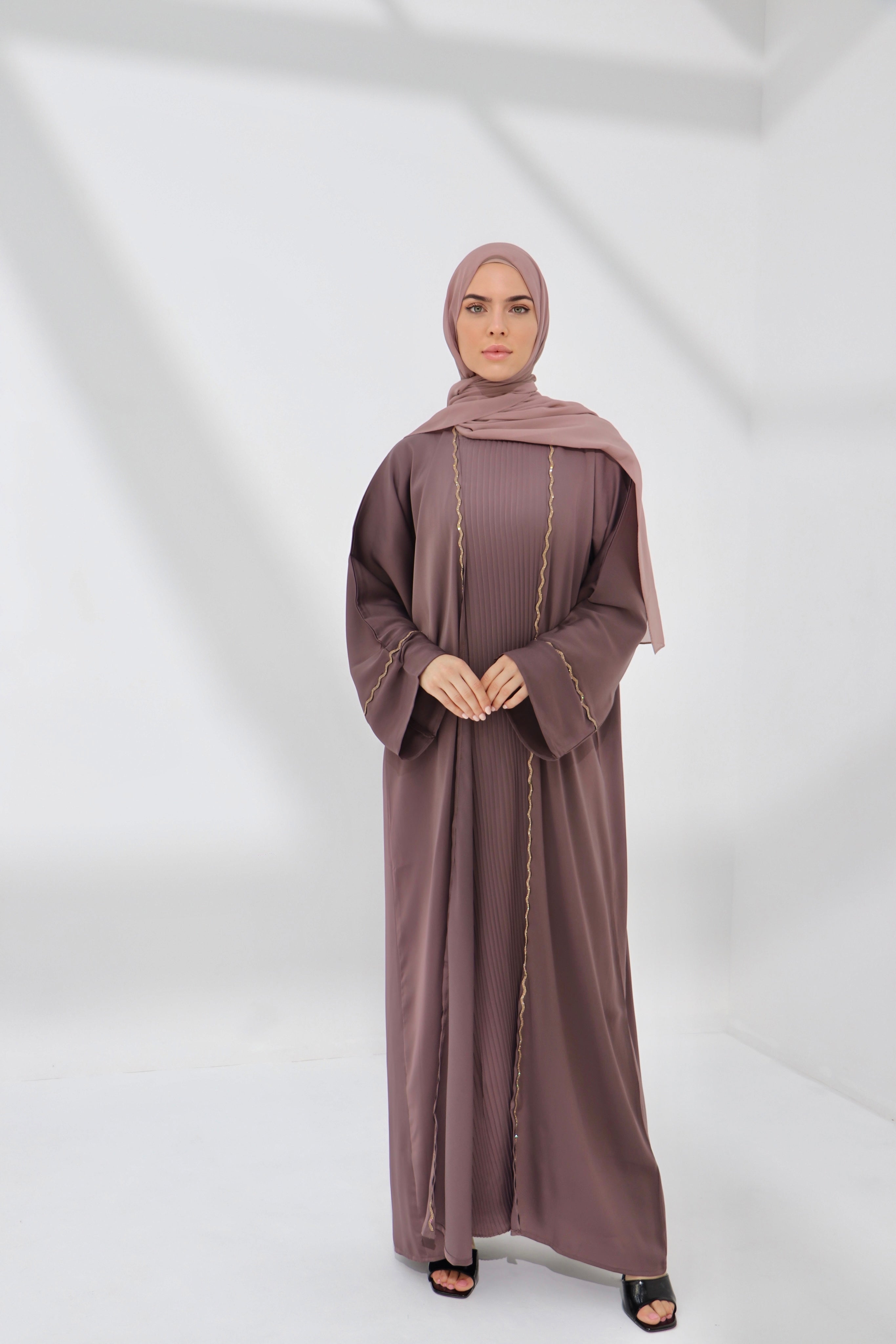 Mauve Embellished Open Abaya