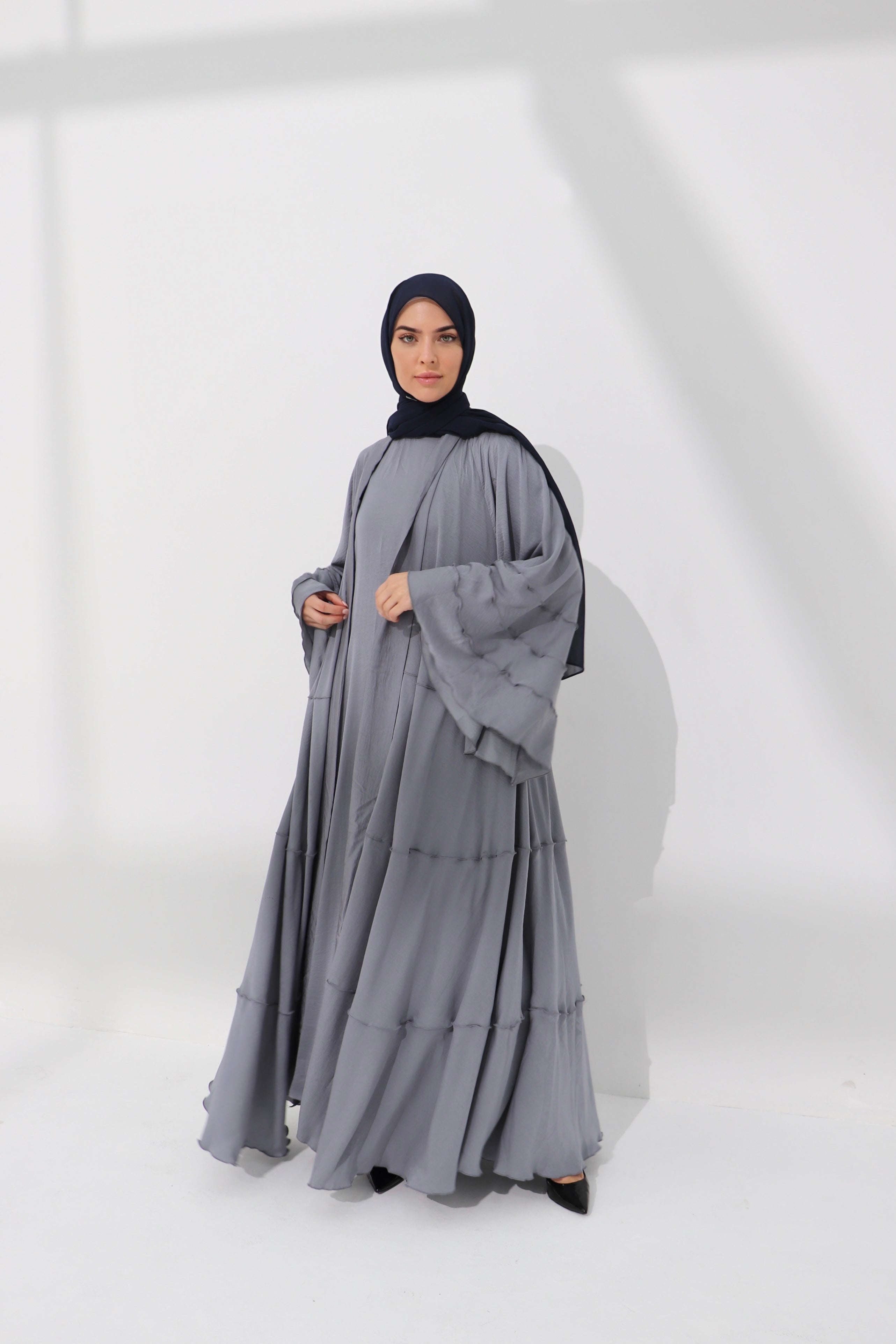 Grey Lined Umbrella Abaya