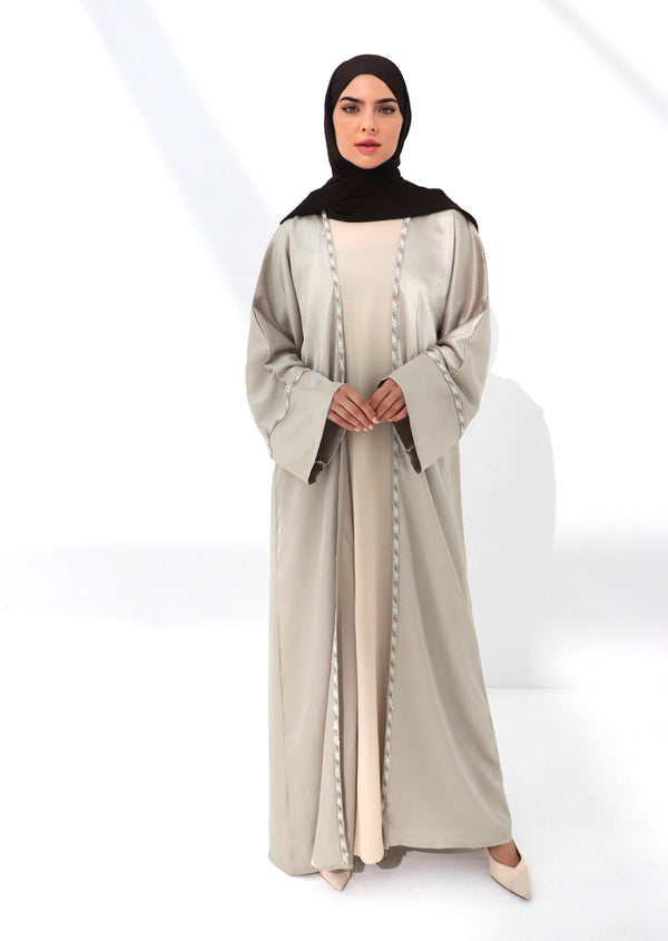 Beige Embellished Open Abaya