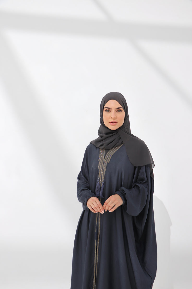 Grey Embellished Luxury Farasha Abaya