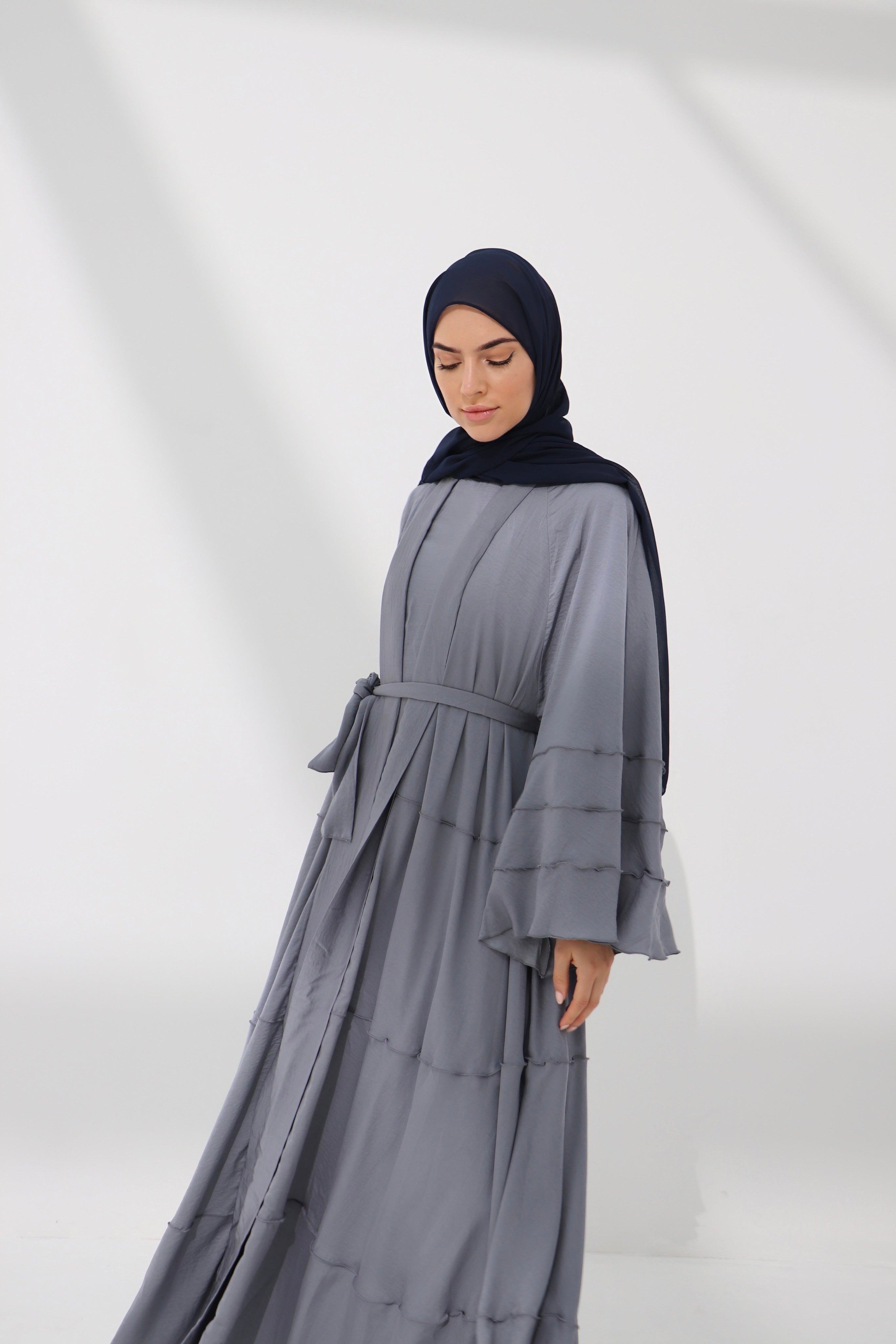 Grey Lined Umbrella Abaya