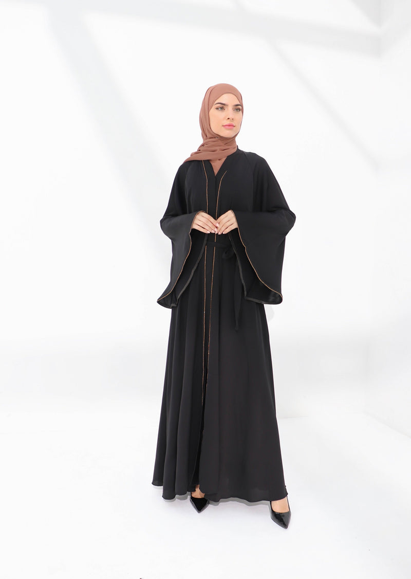 Black Embellished Umbrella Open Abaya