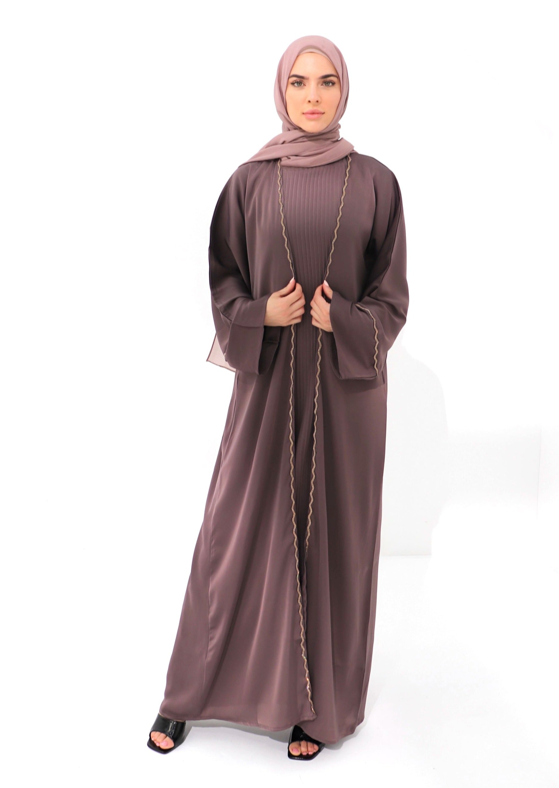 Mauve Embellished Open Abaya