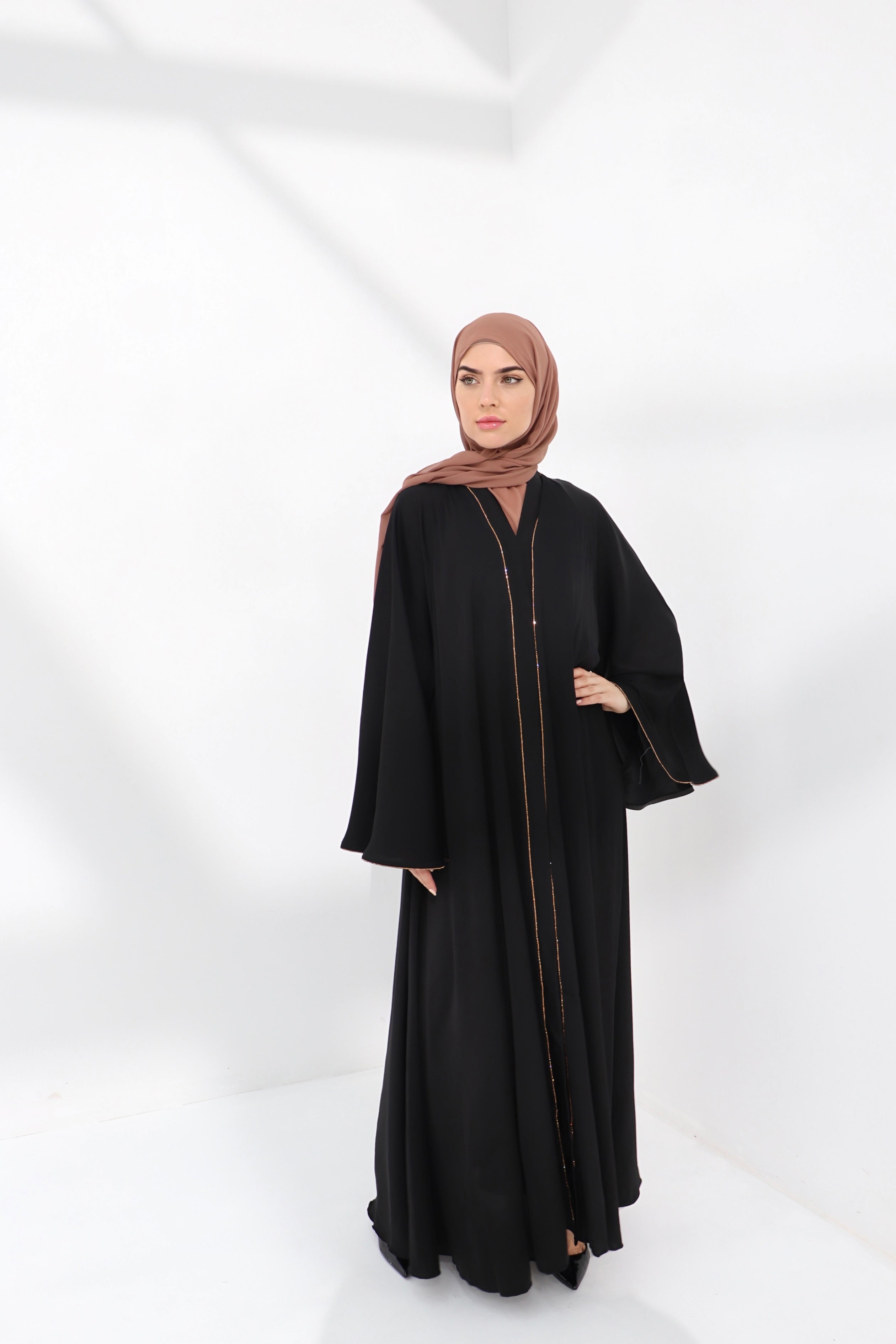 Black Embellished Umbrella Open Abaya