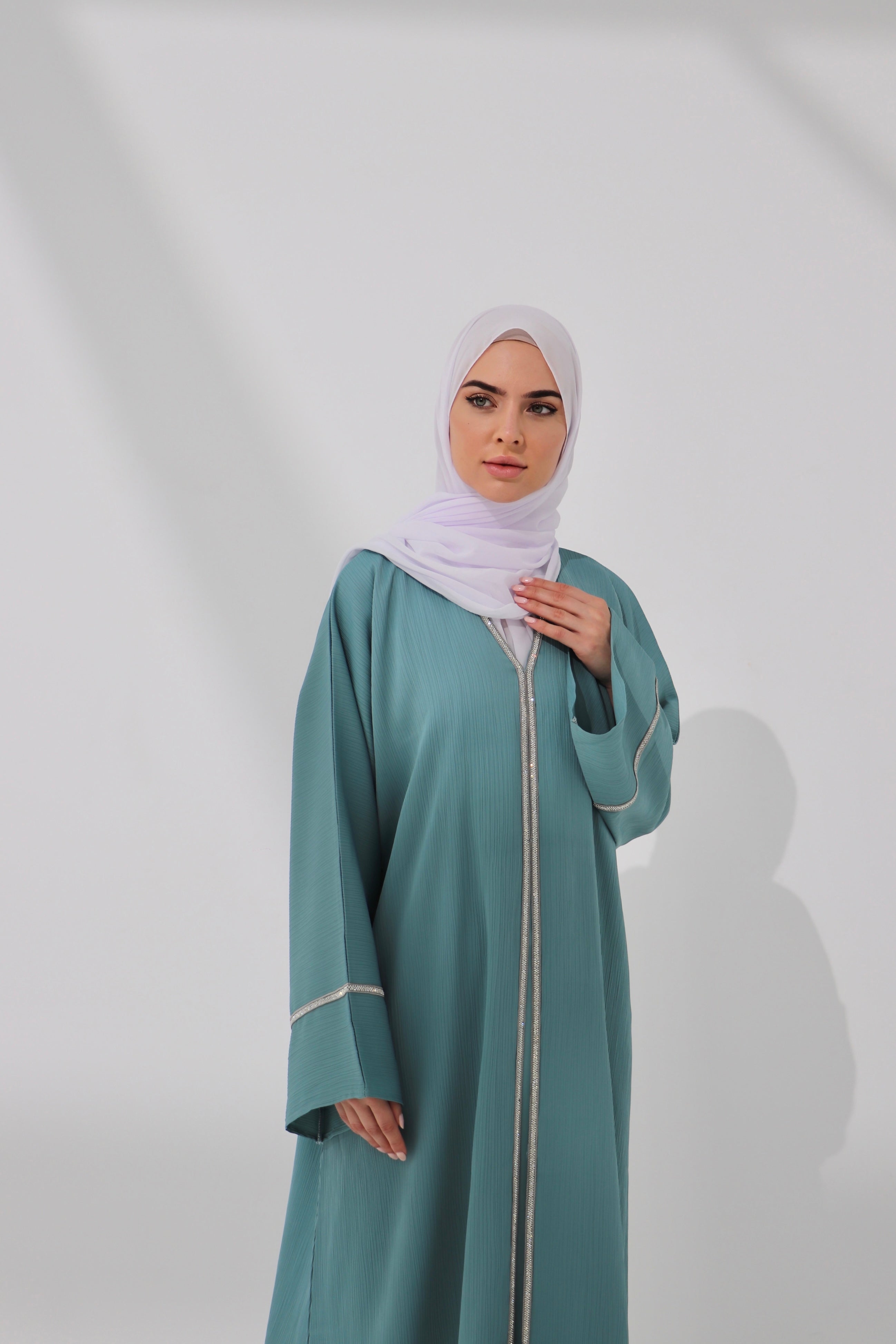 Mint Embellished Open Abaya