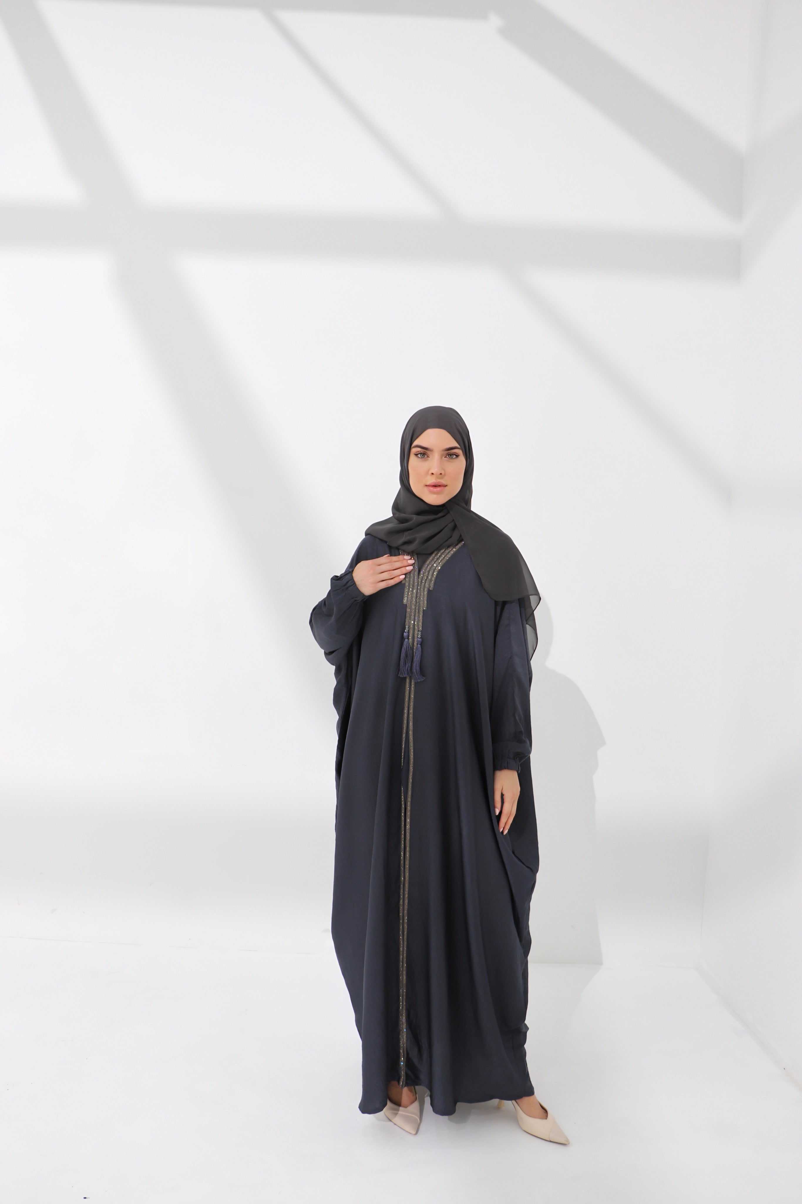 Grey Embellished Luxury Farasha Abaya