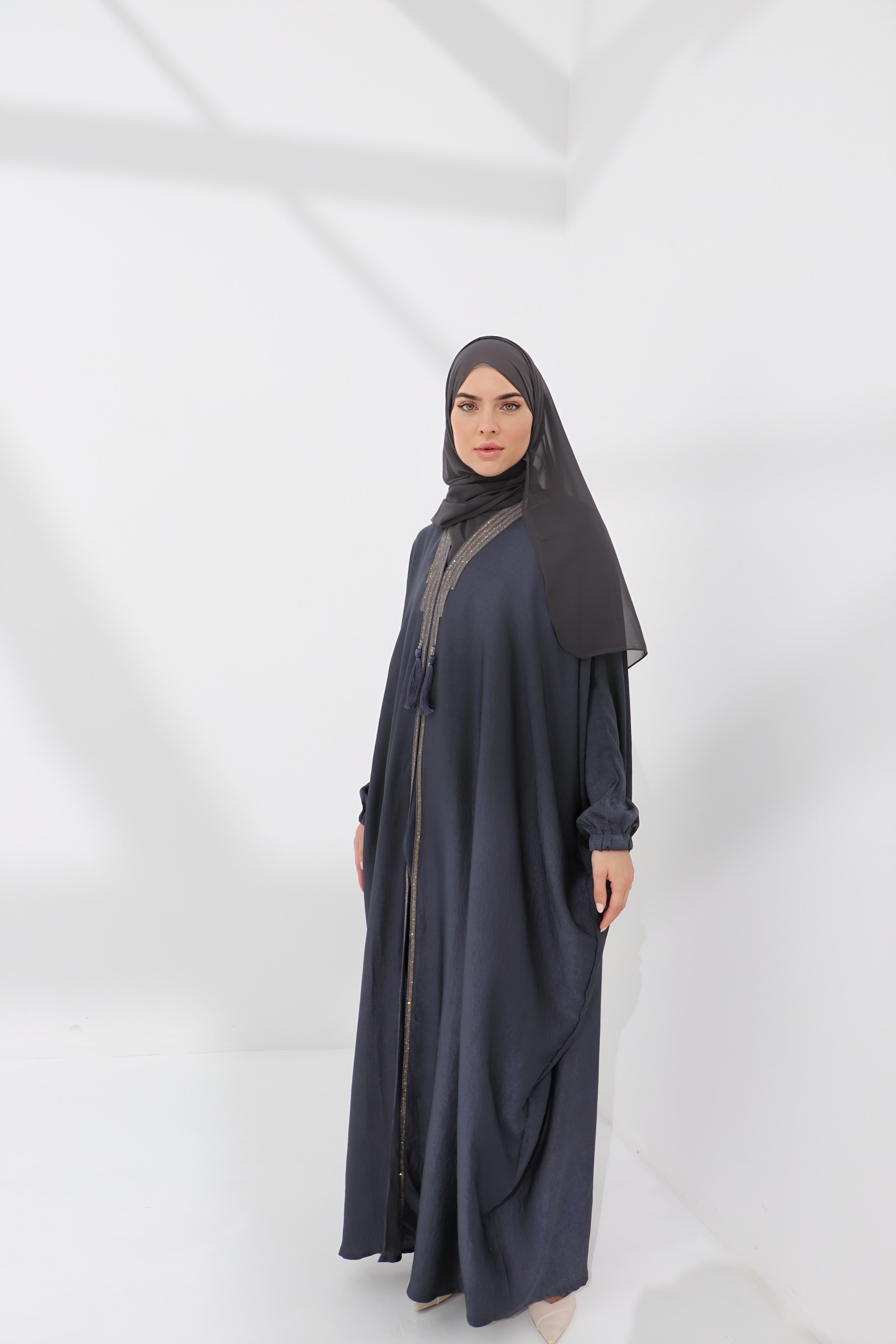 Grey Embellished Luxury Farasha Abaya