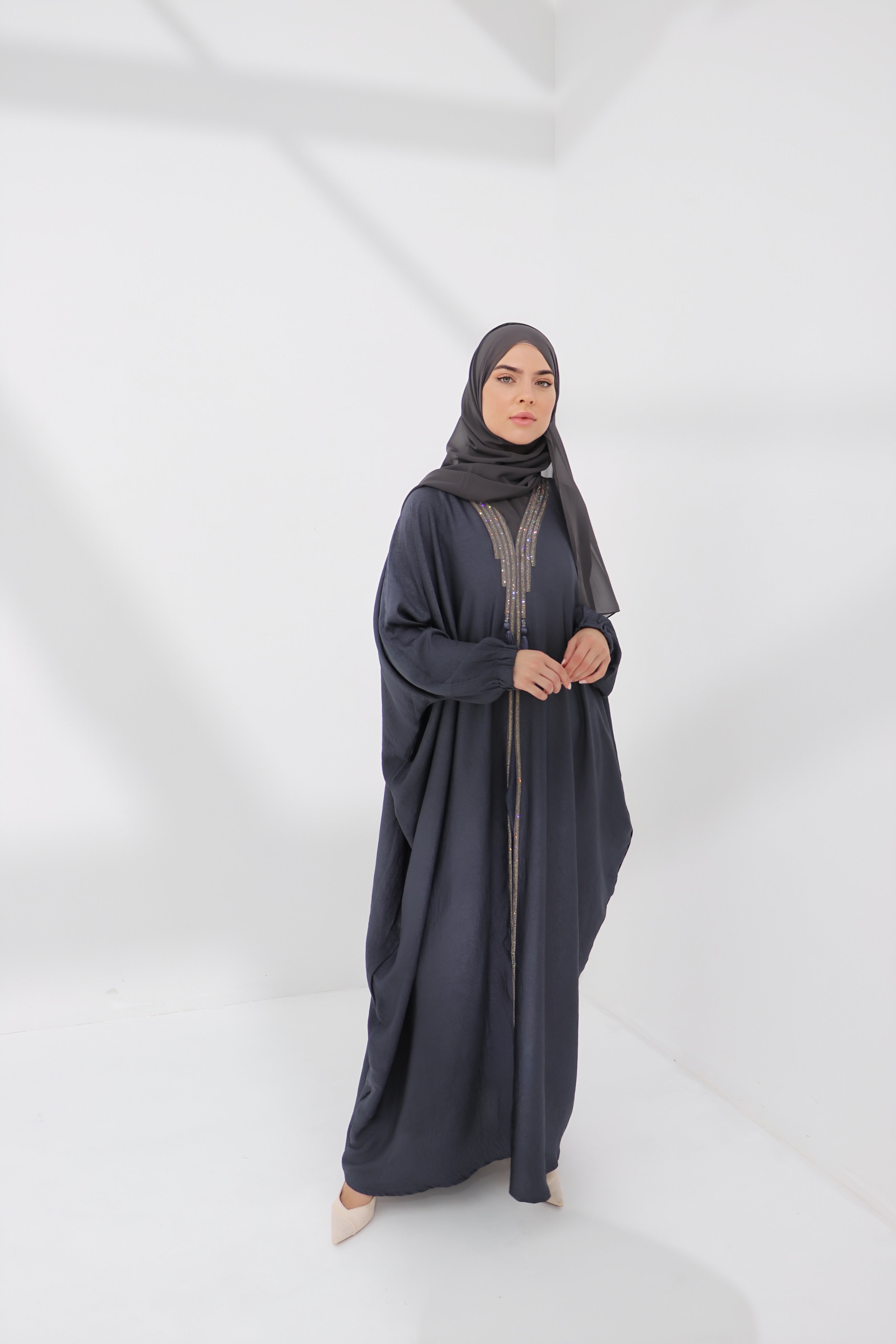 Grey Embellished Luxury Farasha Abaya