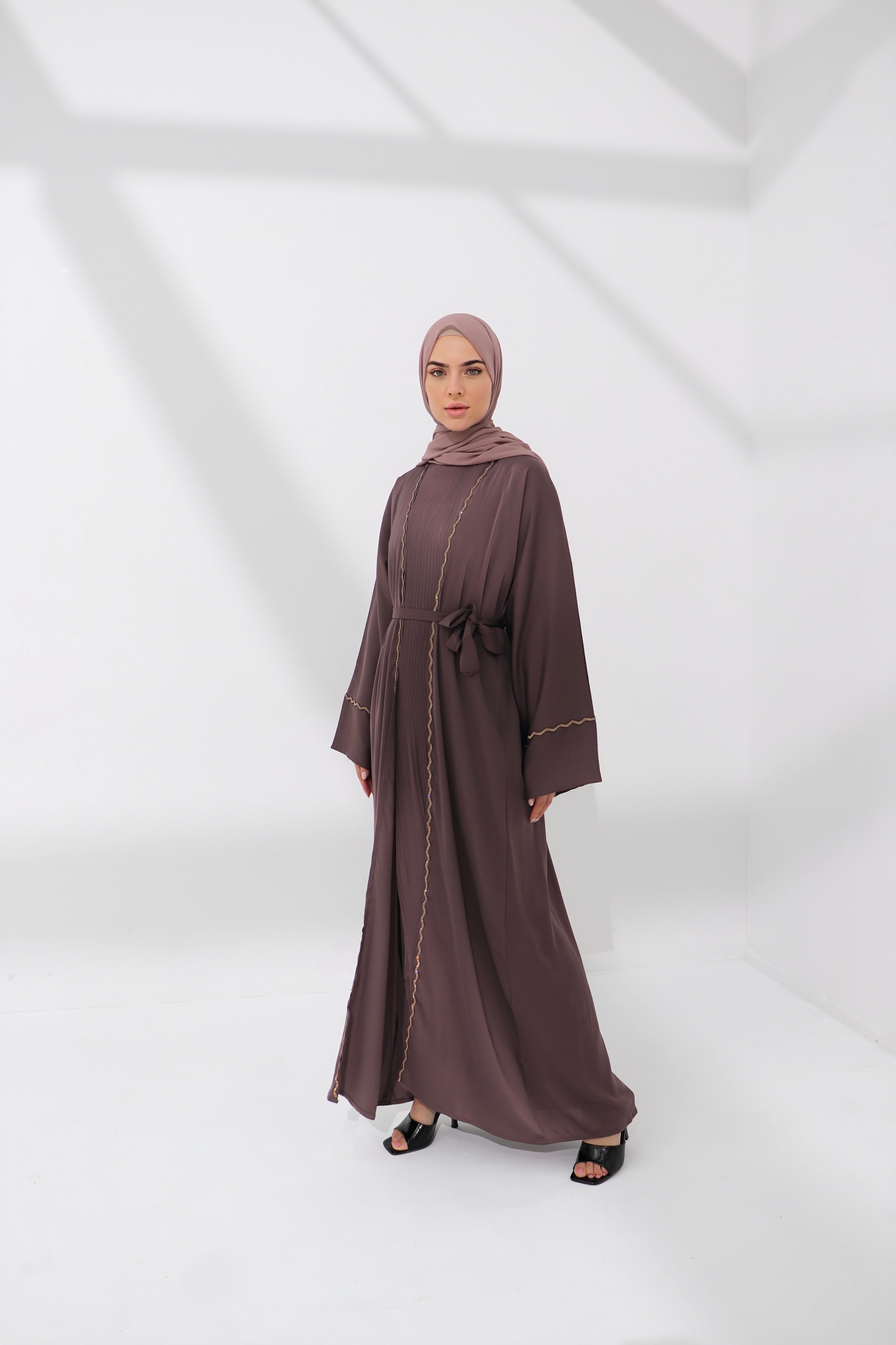 Mauve Embellished Open Abaya