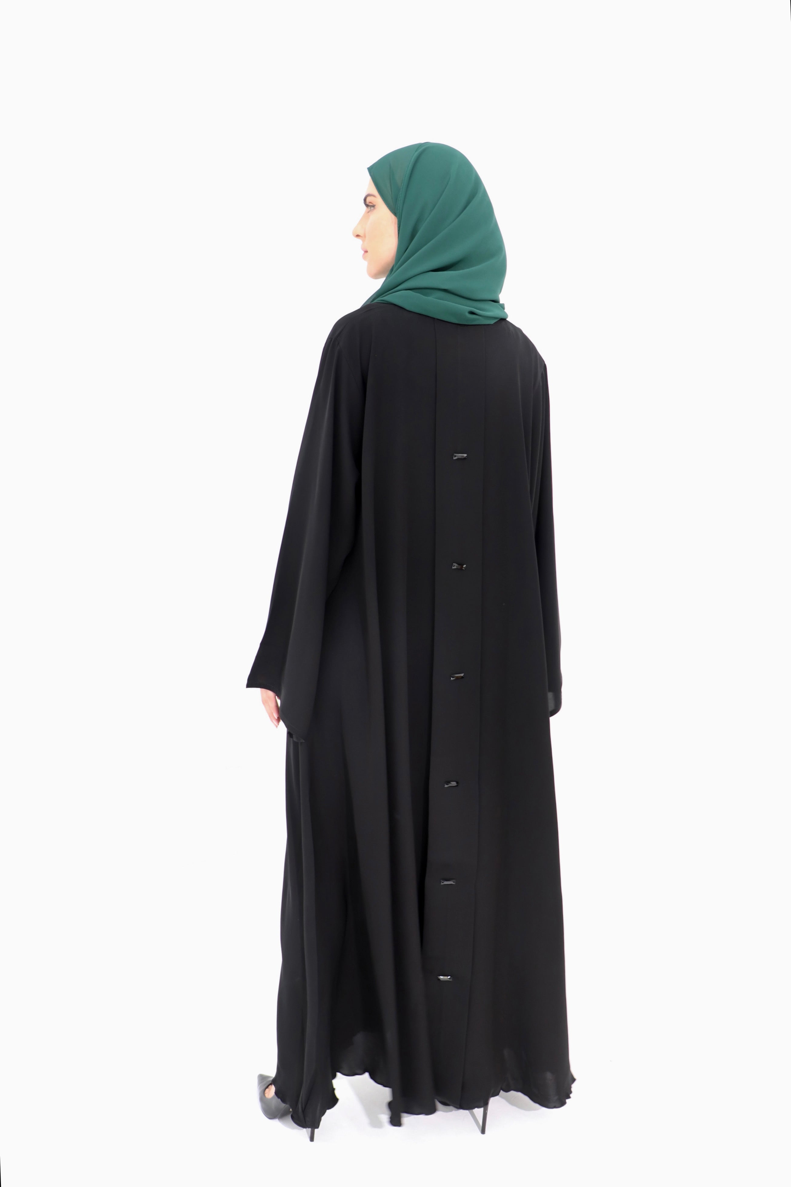 Black Stud Button Closed Abaya