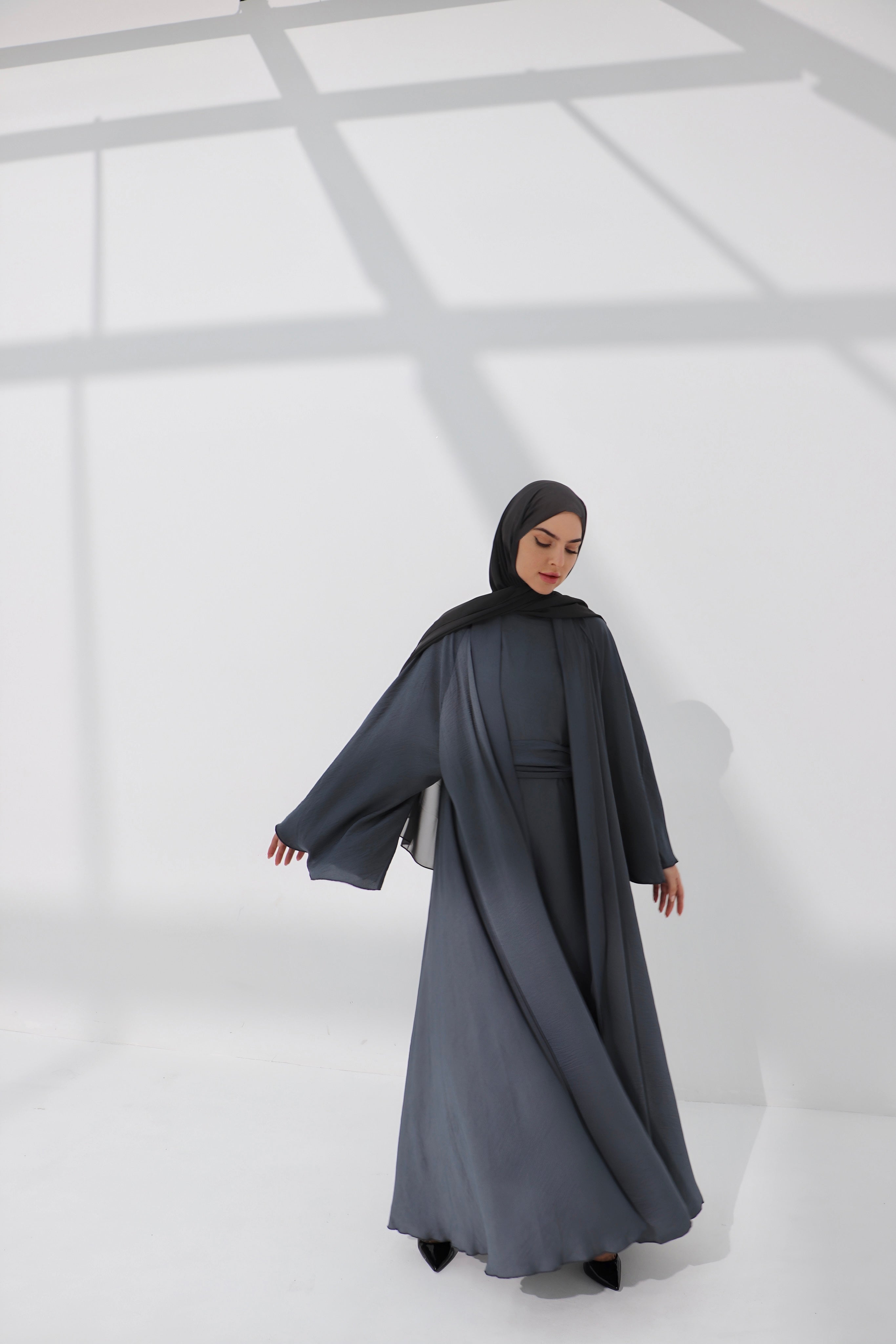 Grey Luxury Open Abaya