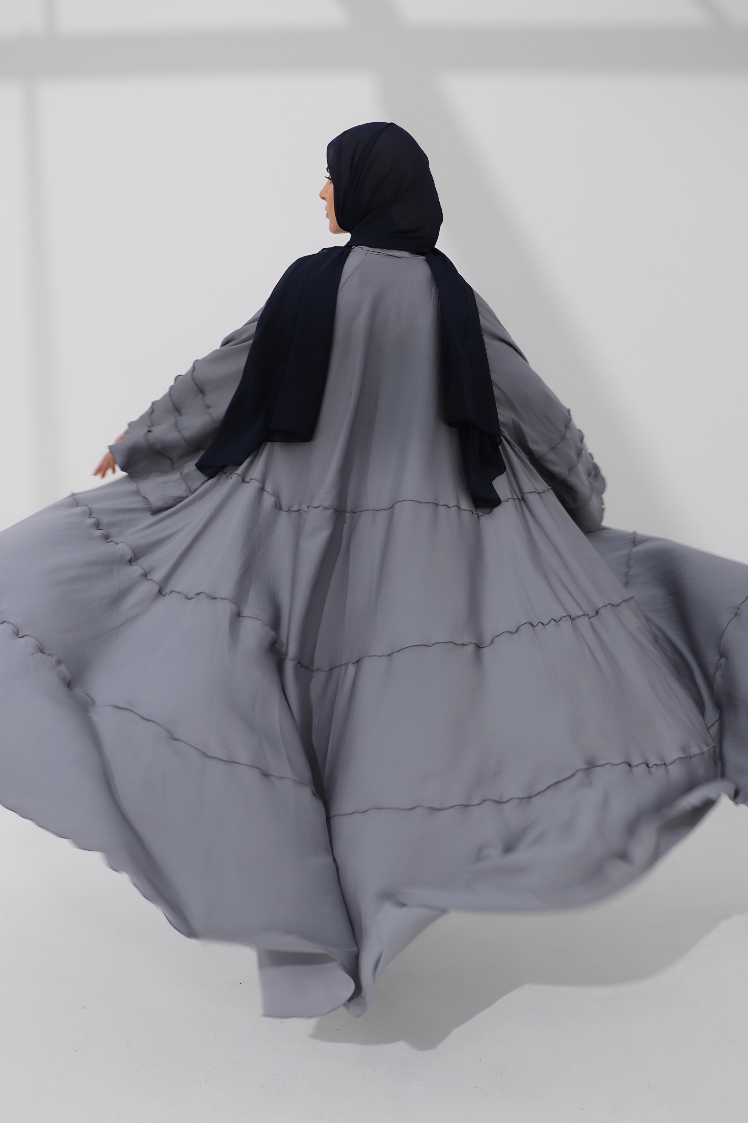 Grey Lined Umbrella Abaya