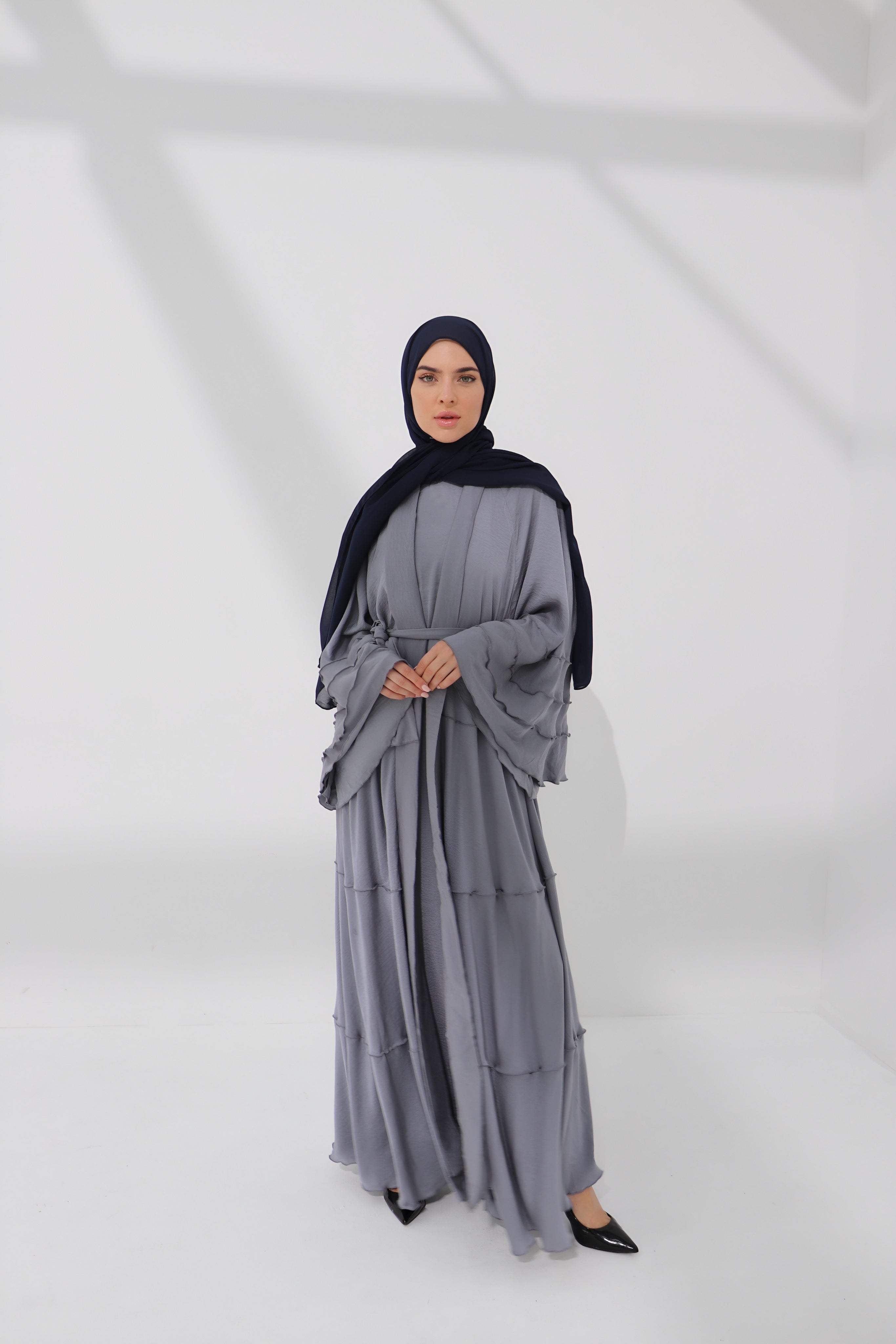 Grey Lined Umbrella Abaya