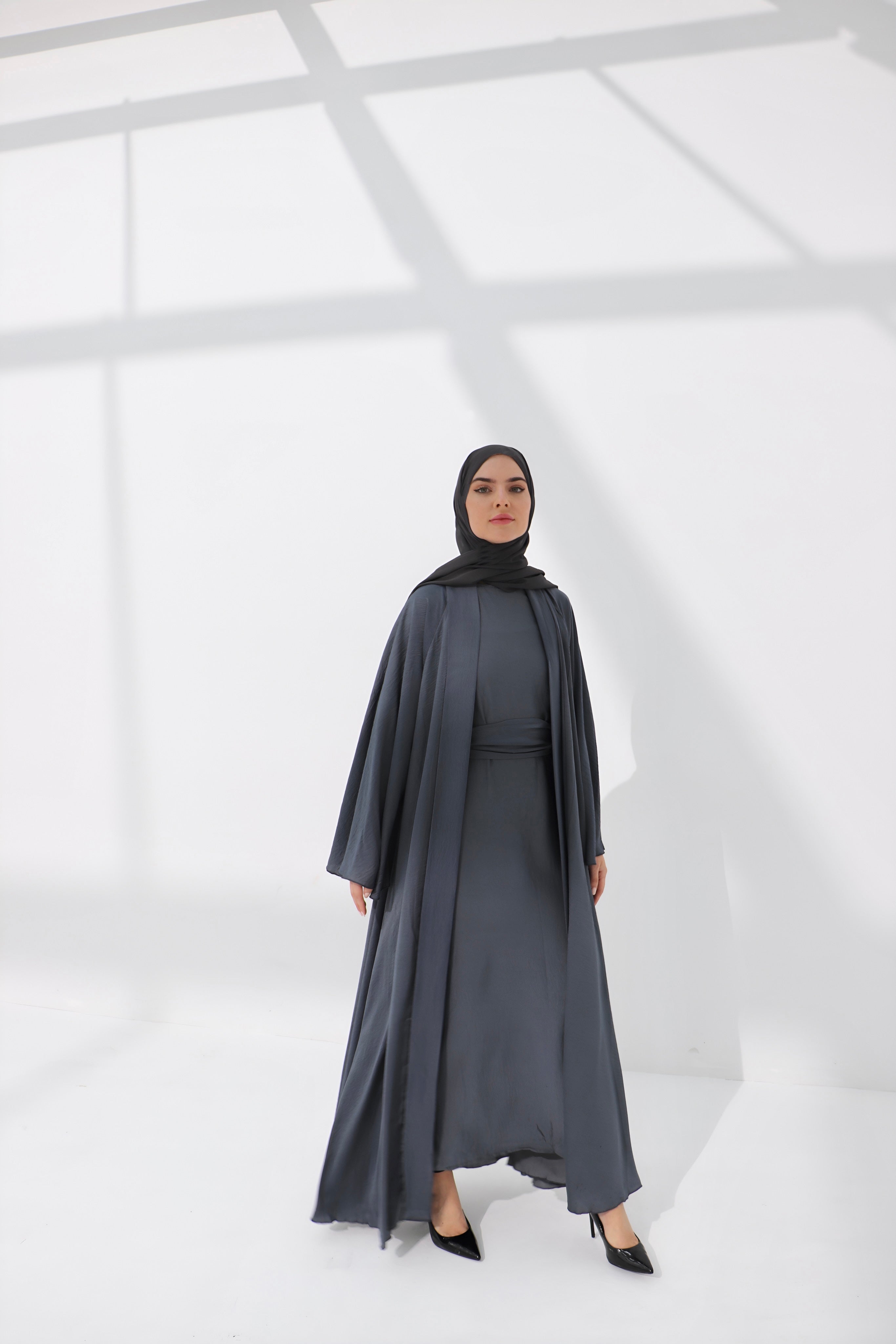 Grey Luxury Open Abaya