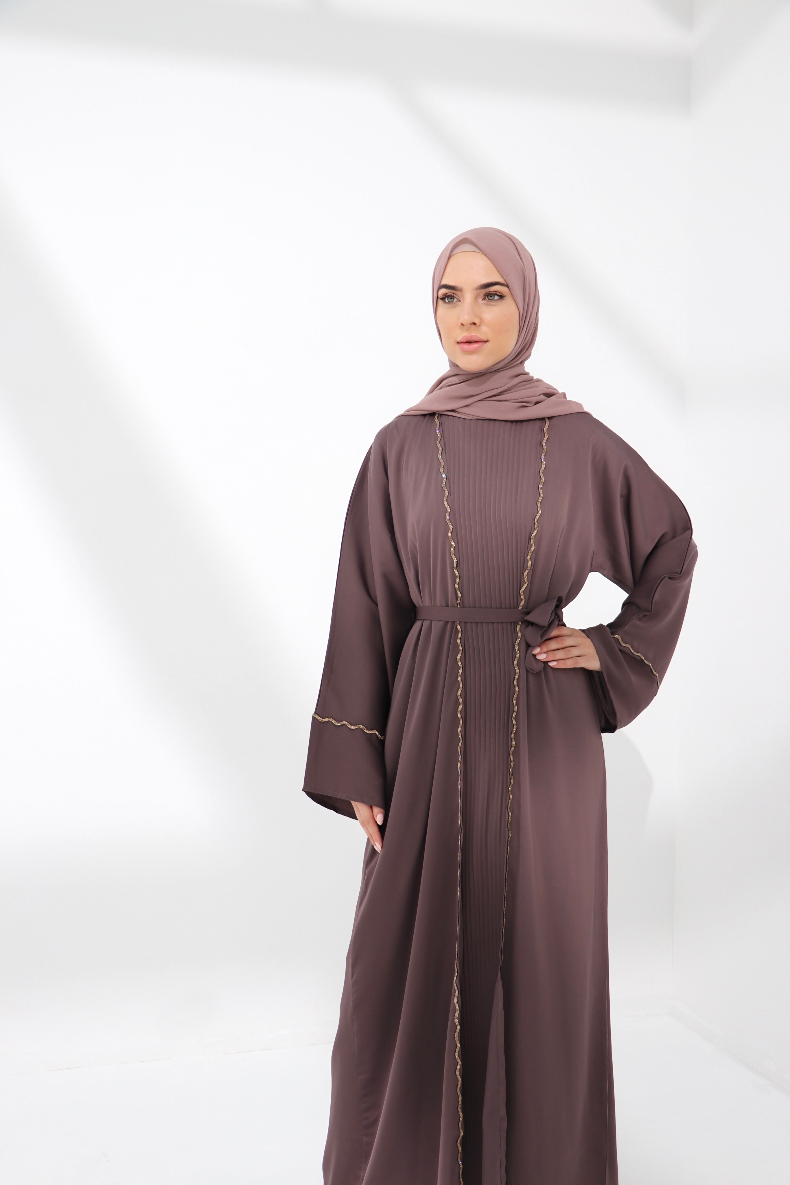 Mauve Embellished Open Abaya