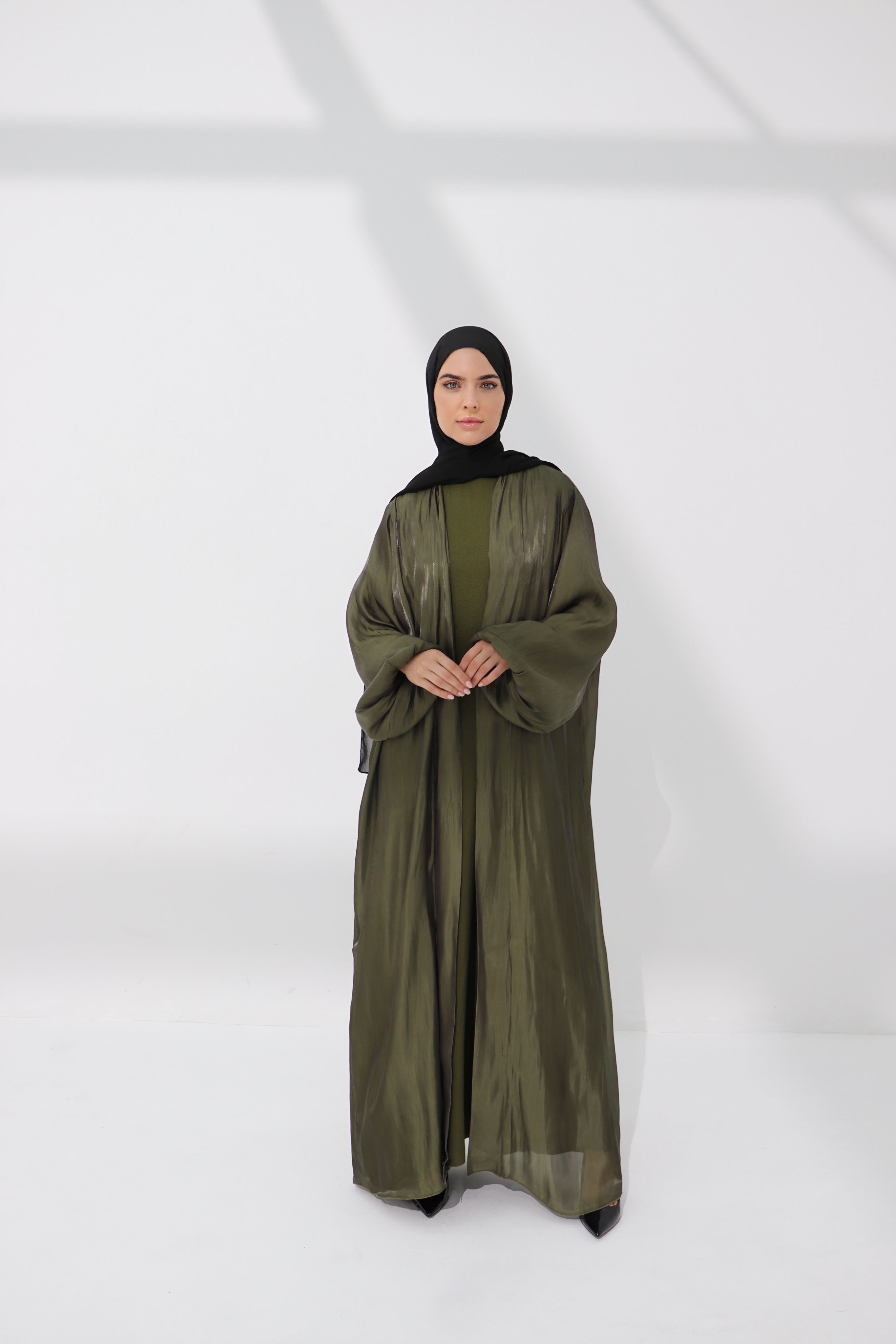 Green Balloon Sleeve Satin Abaya