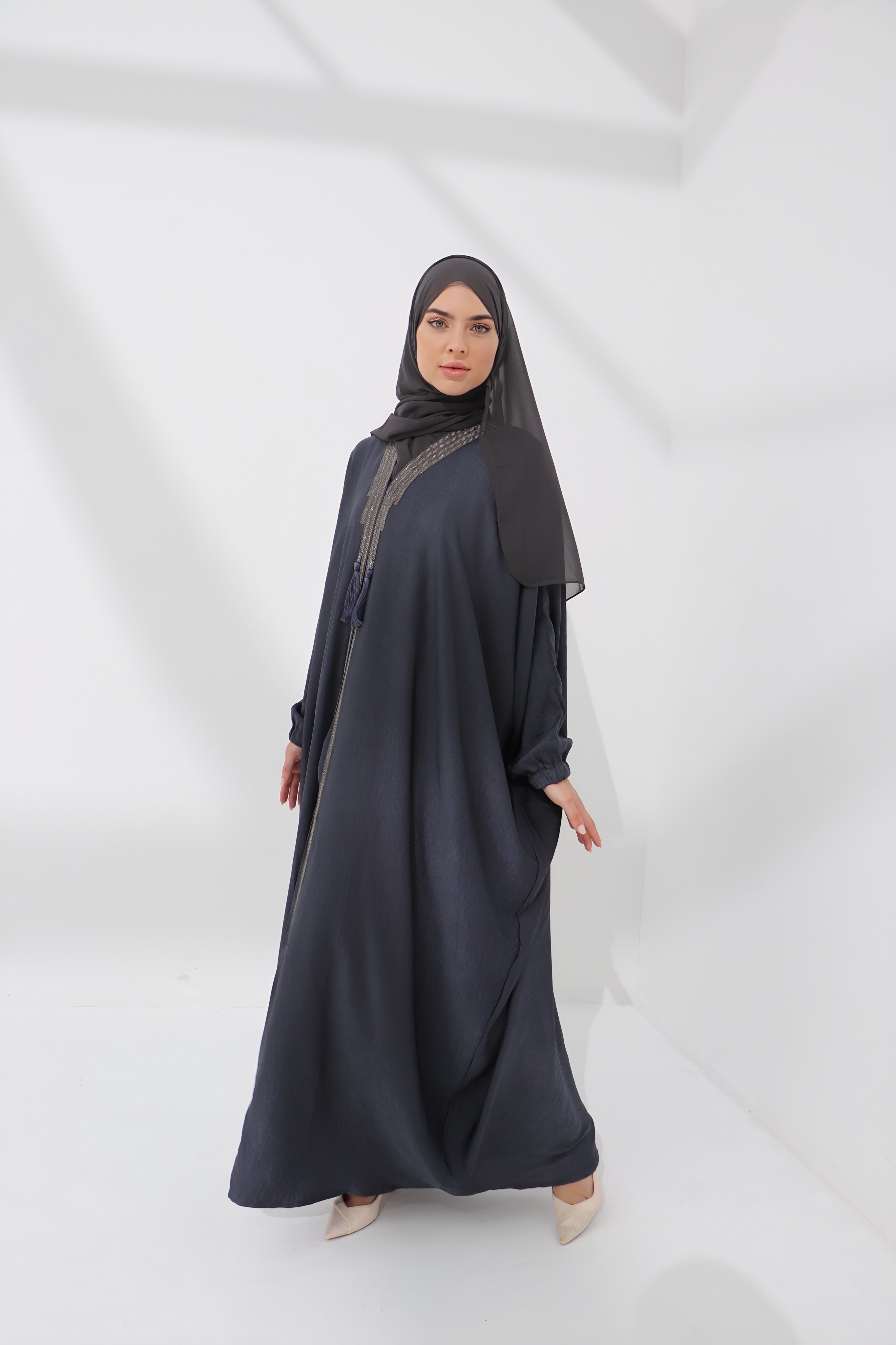 Grey Embellished Luxury Farasha Abaya