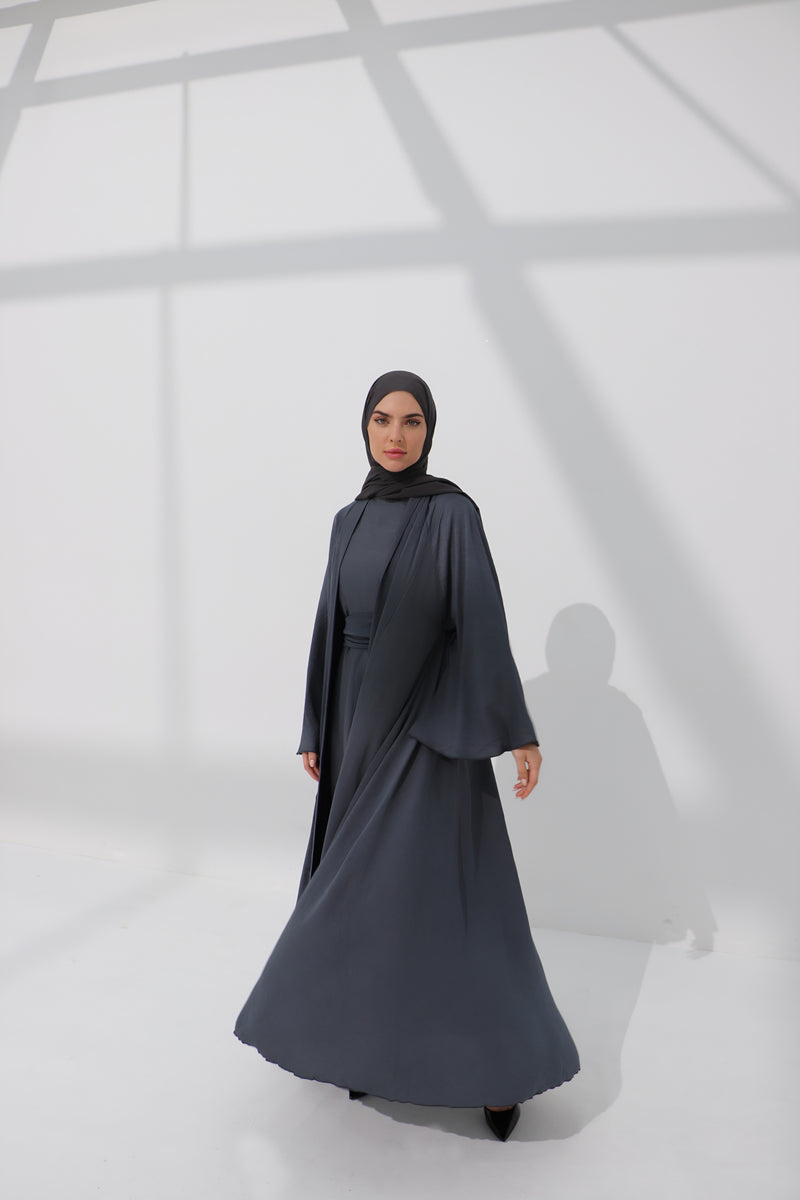 Grey Luxury Open Abaya