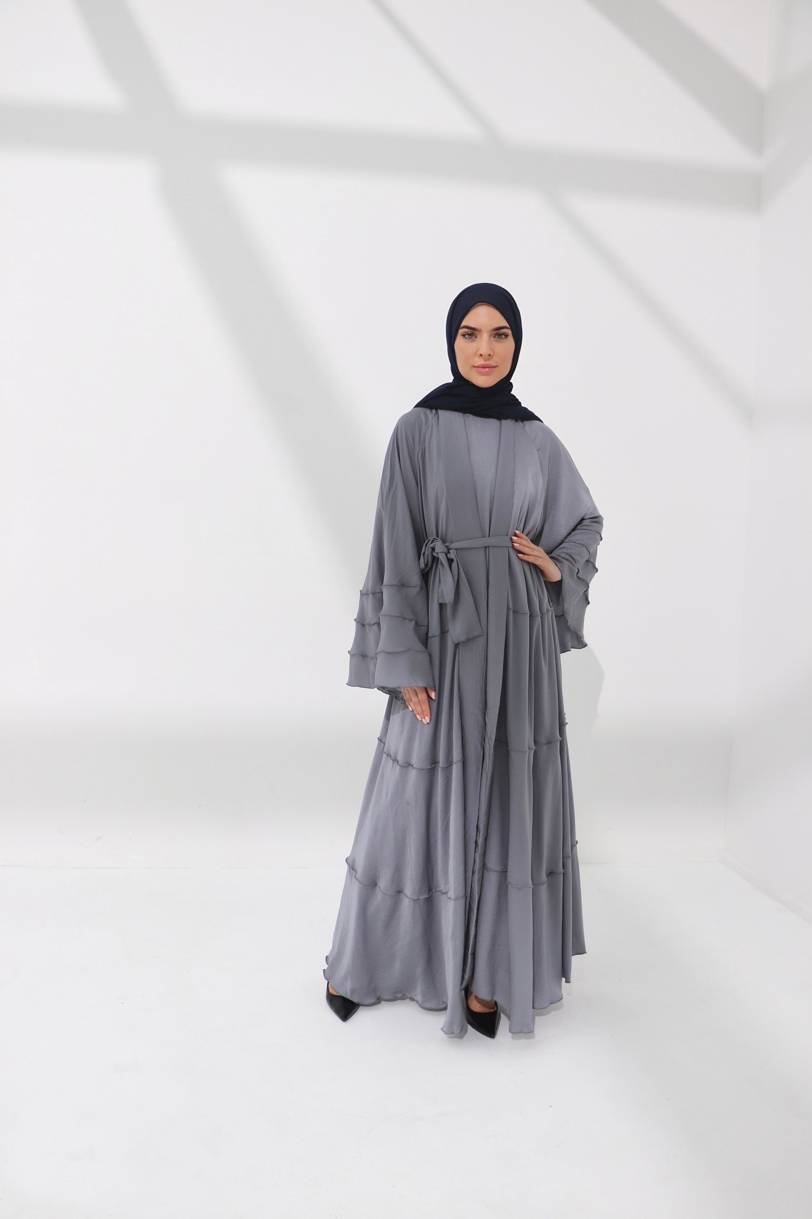 Grey Lined Umbrella Abaya