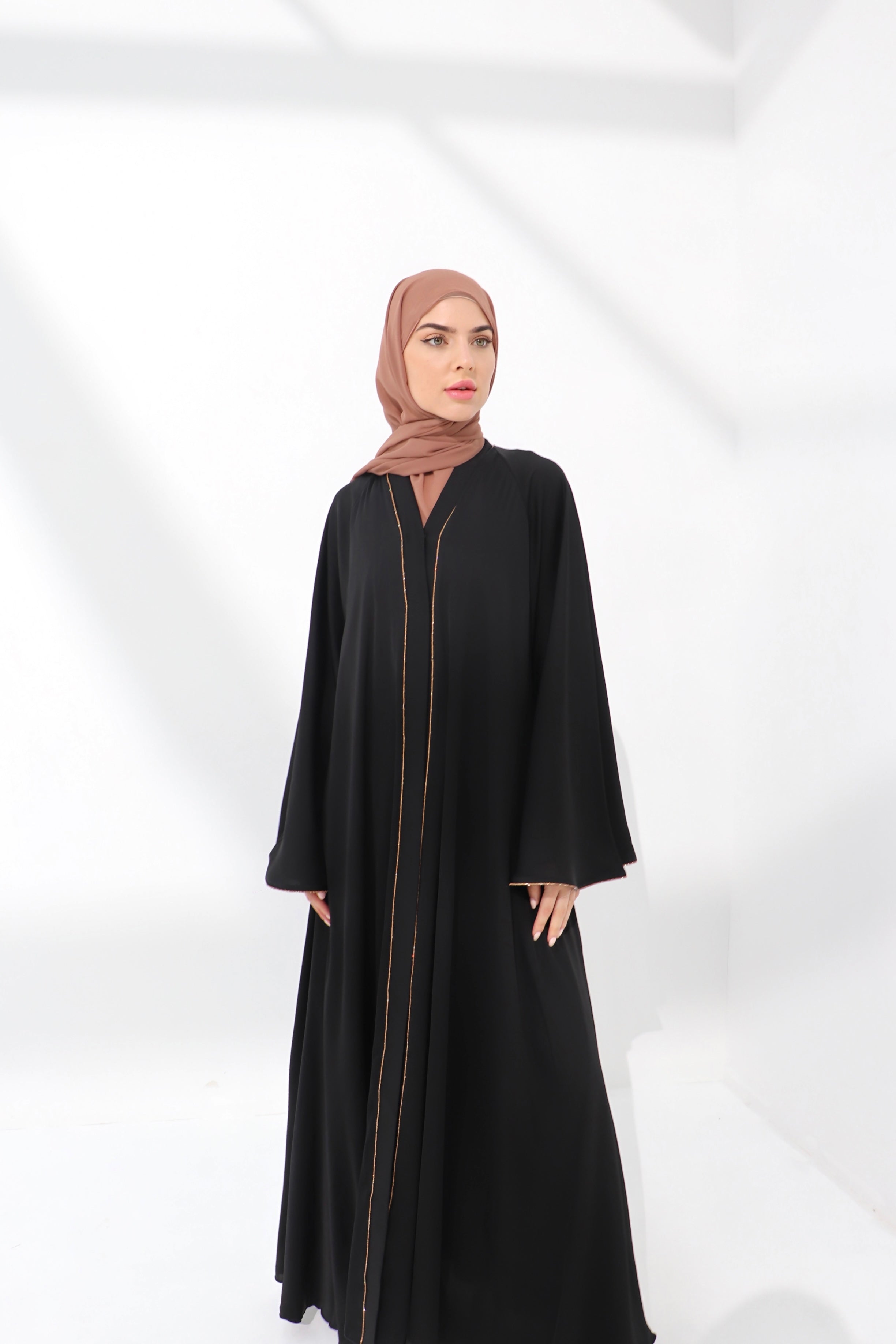 Black Embellished Umbrella Open Abaya