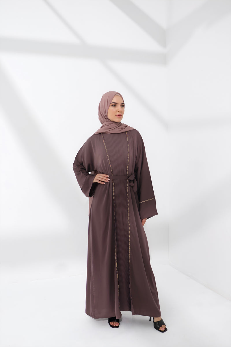Mauve Embellished Open Abaya