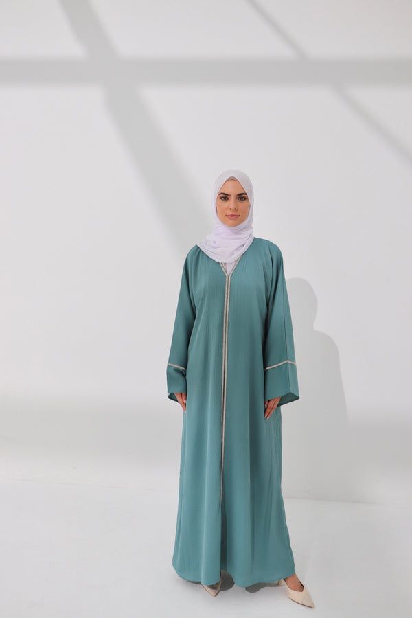 Mint Embellished Open Abaya