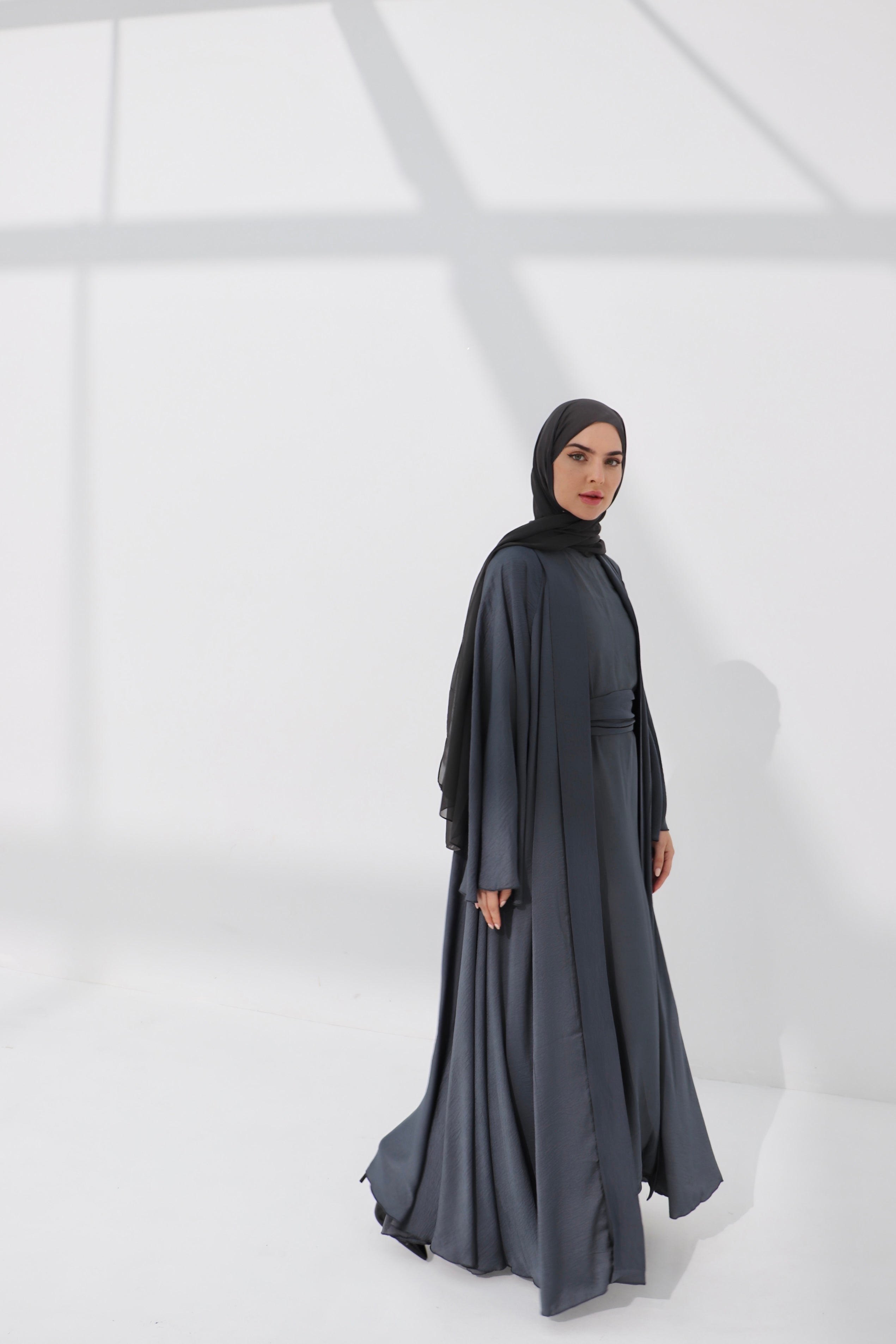 Grey Luxury Open Abaya