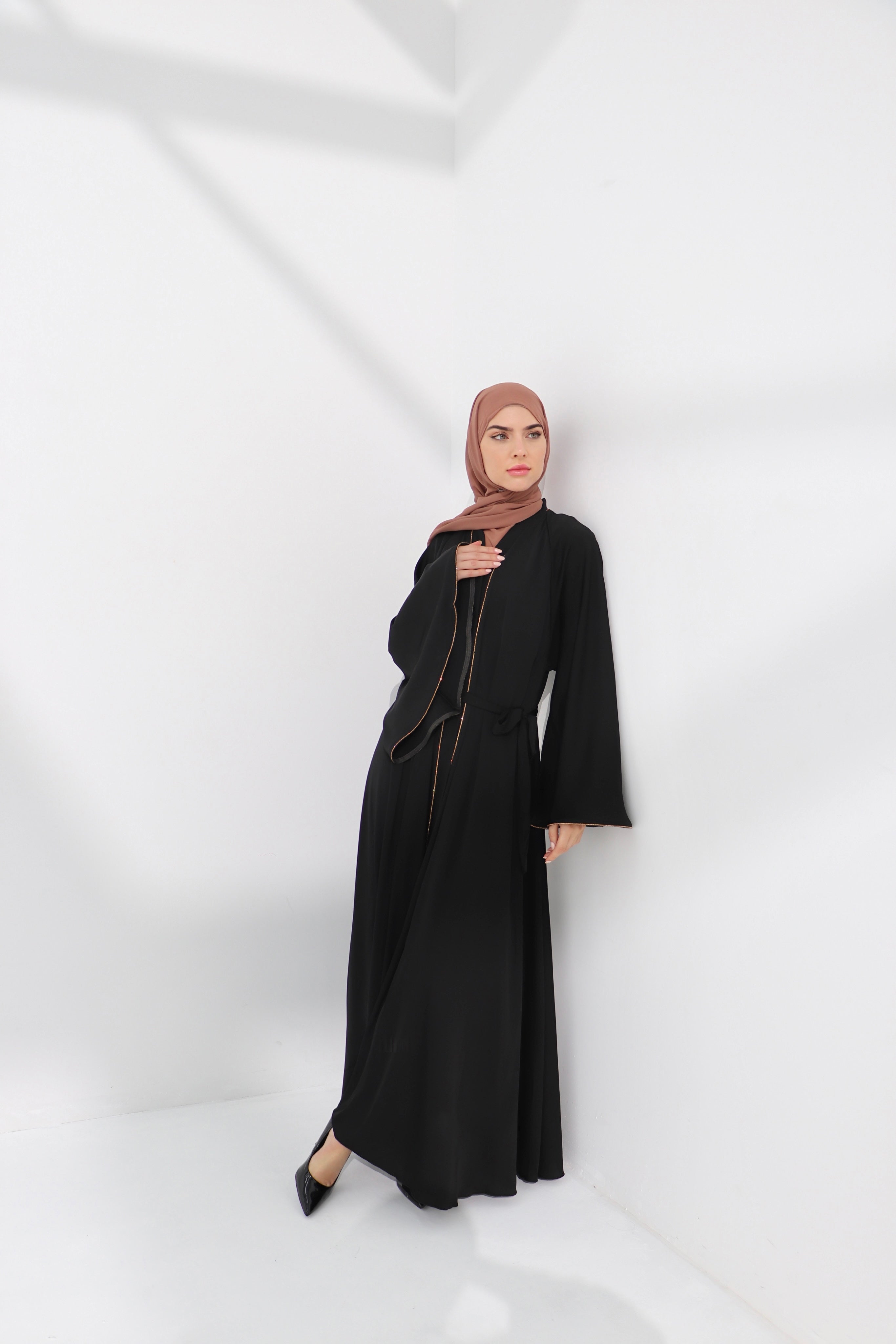 Black Embellished Umbrella Open Abaya