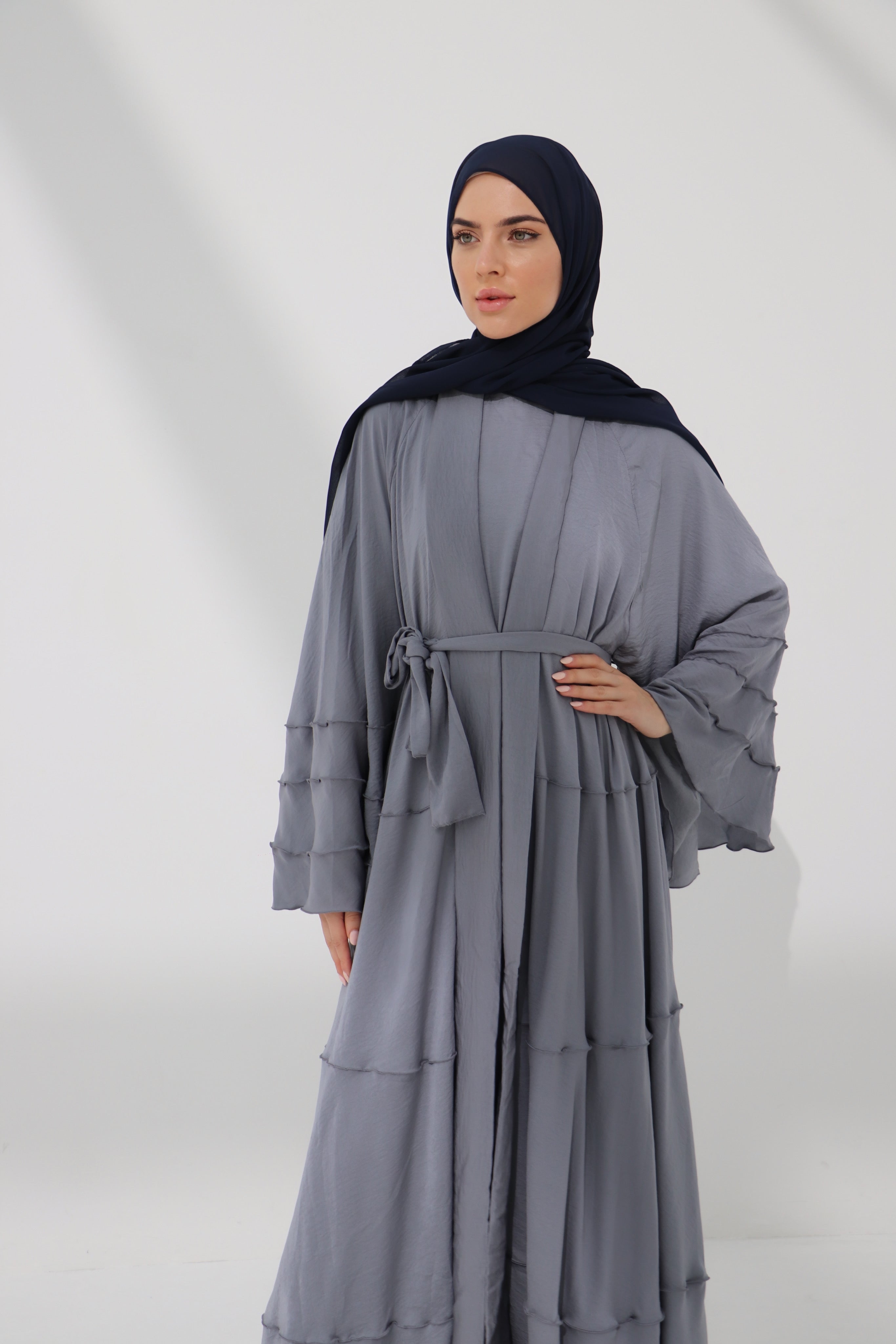 Grey Lined Umbrella Abaya