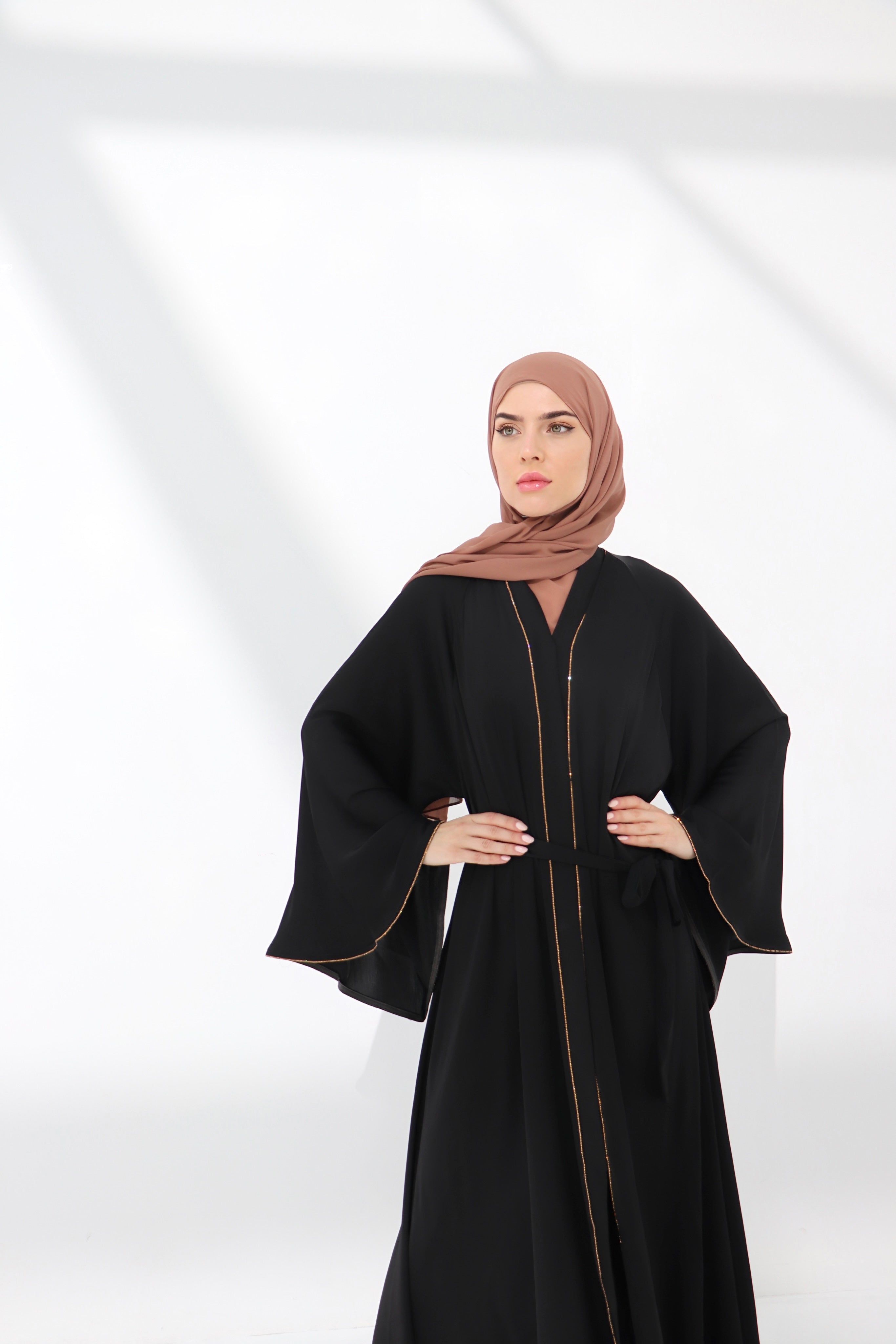 Black Embellished Umbrella Open Abaya