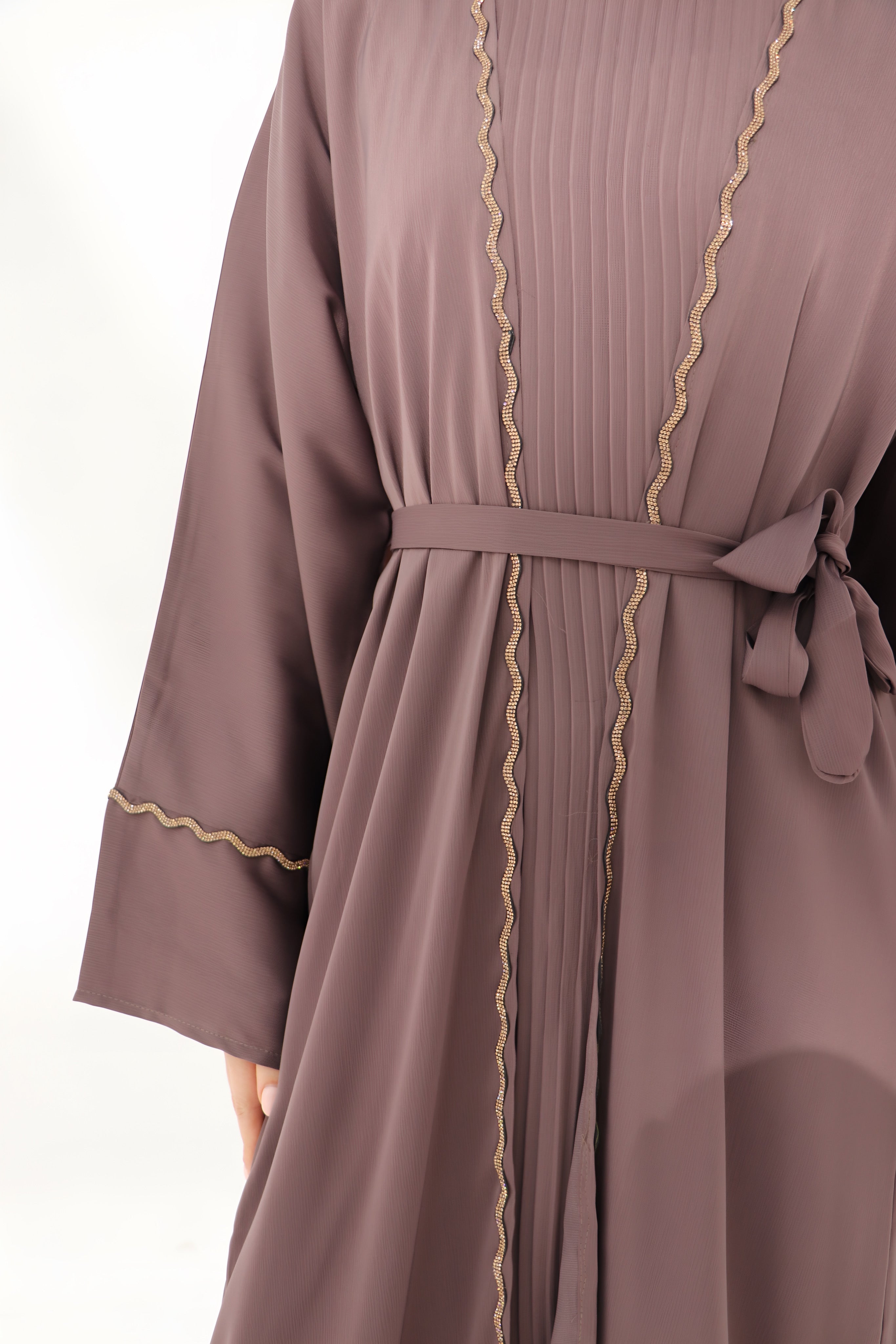 Mauve Embellished Open Abaya