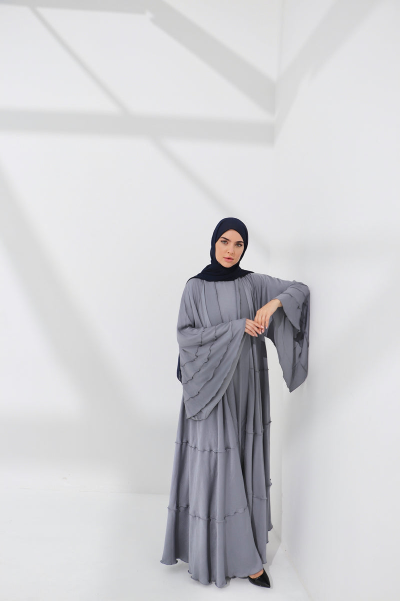 Grey Lined Umbrella Abaya