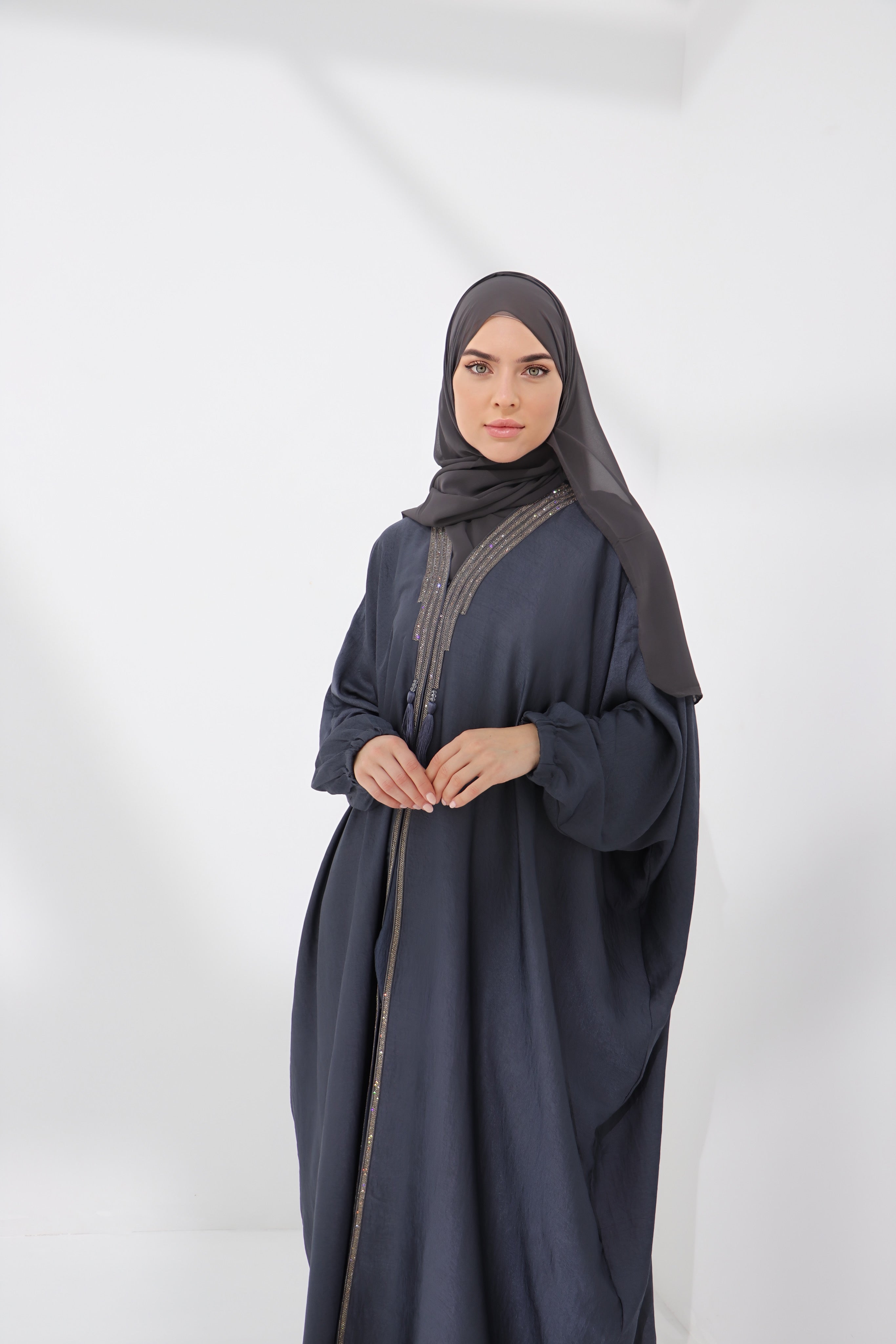 Grey Embellished Luxury Farasha Abaya