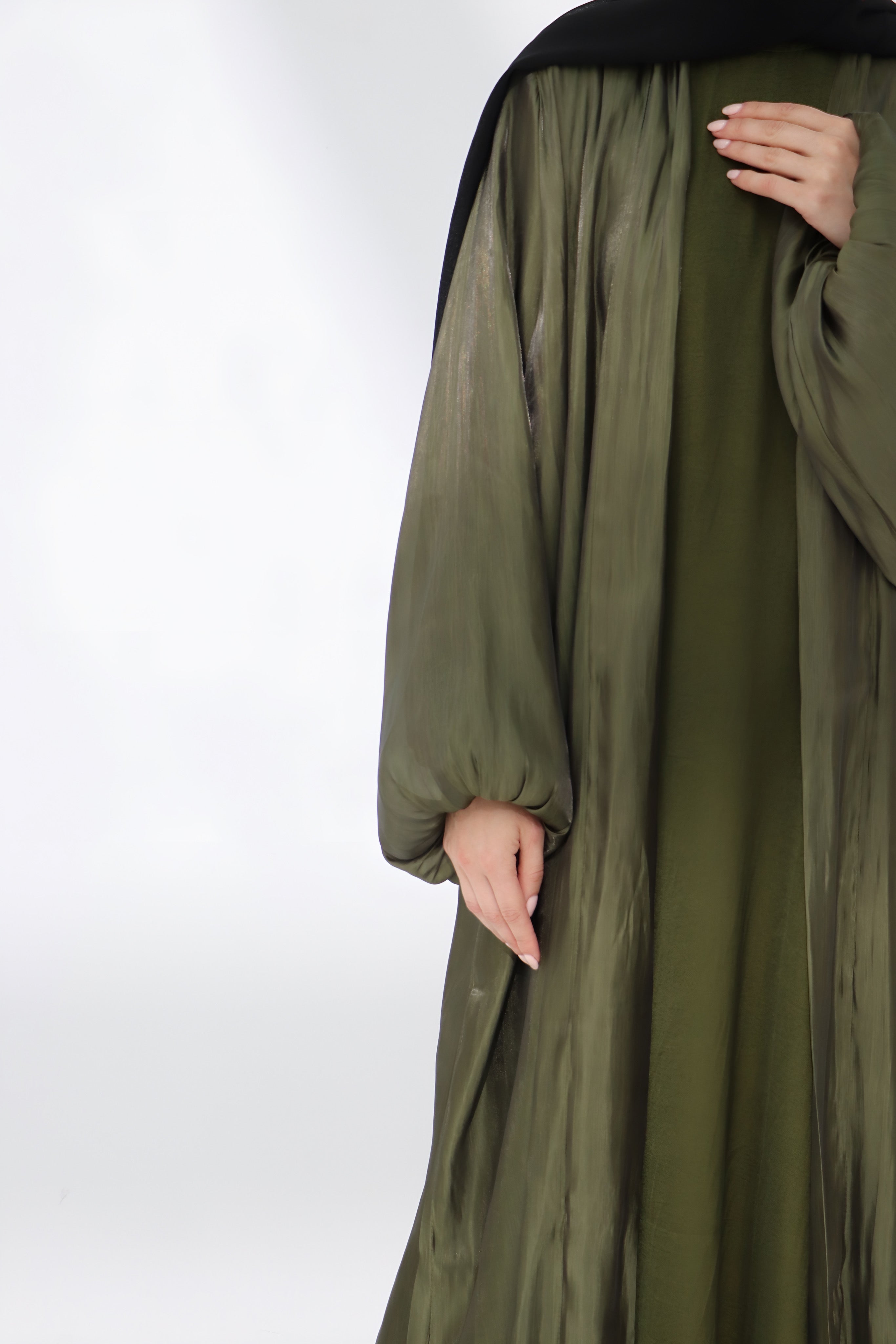 Green Balloon Sleeve Satin Abaya