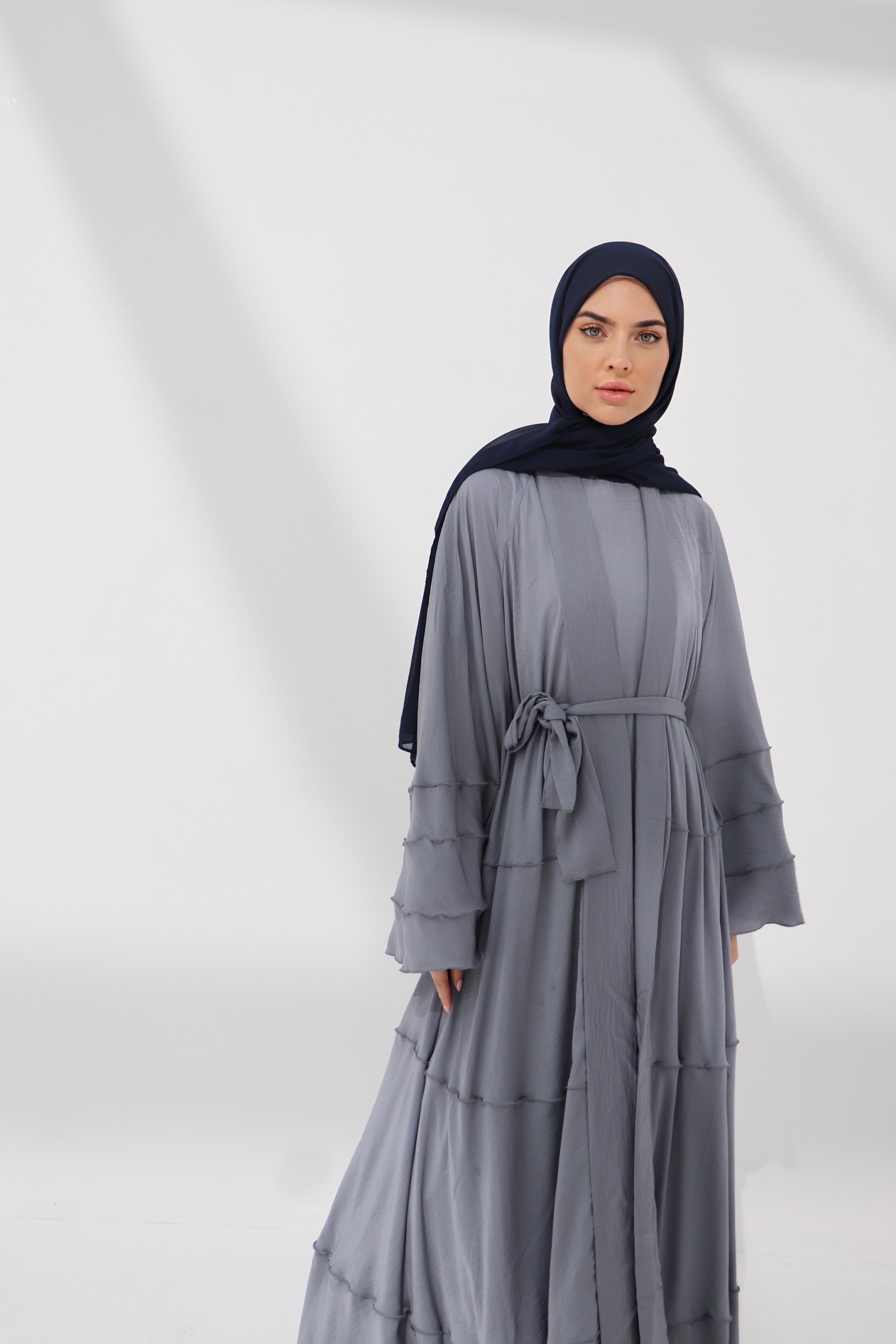 Grey Lined Umbrella Abaya