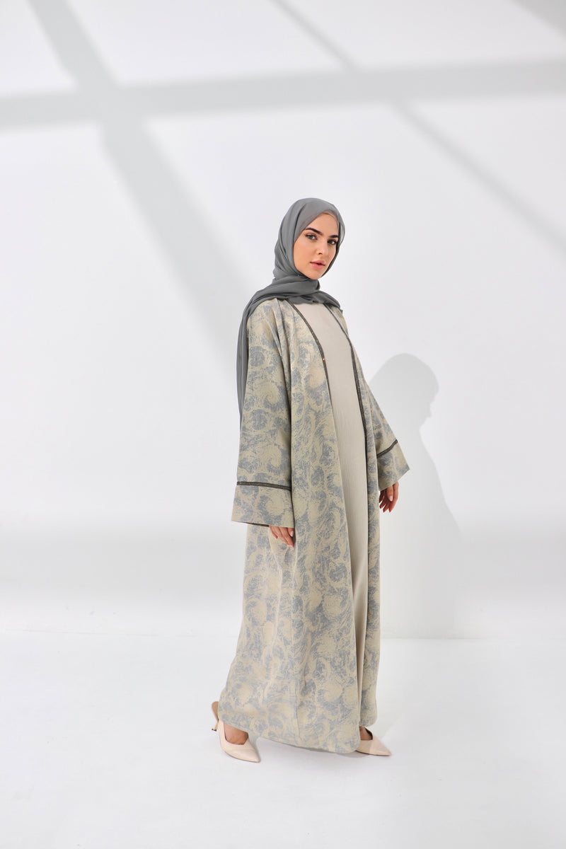 Cream Jacquard Textured Abaya