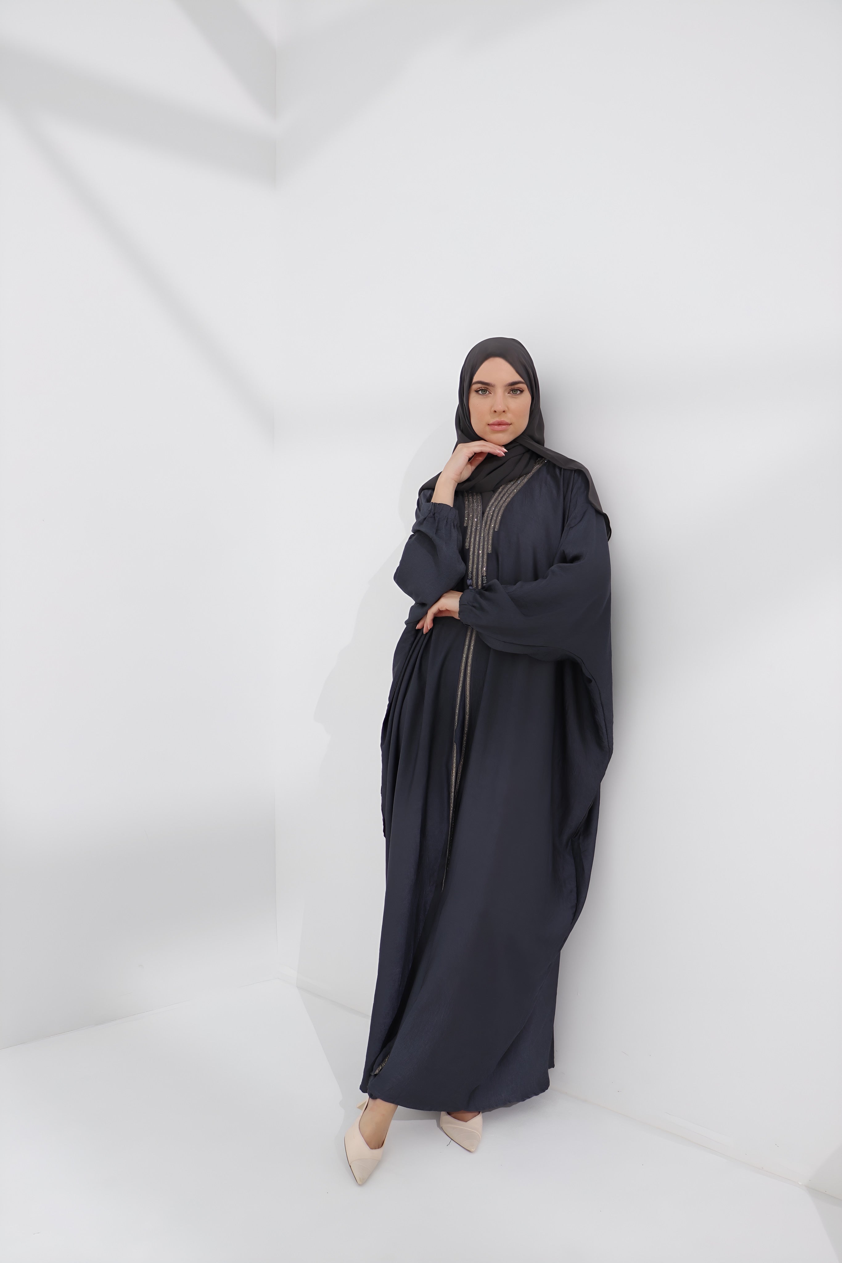 Grey Embellished Luxury Farasha Abaya