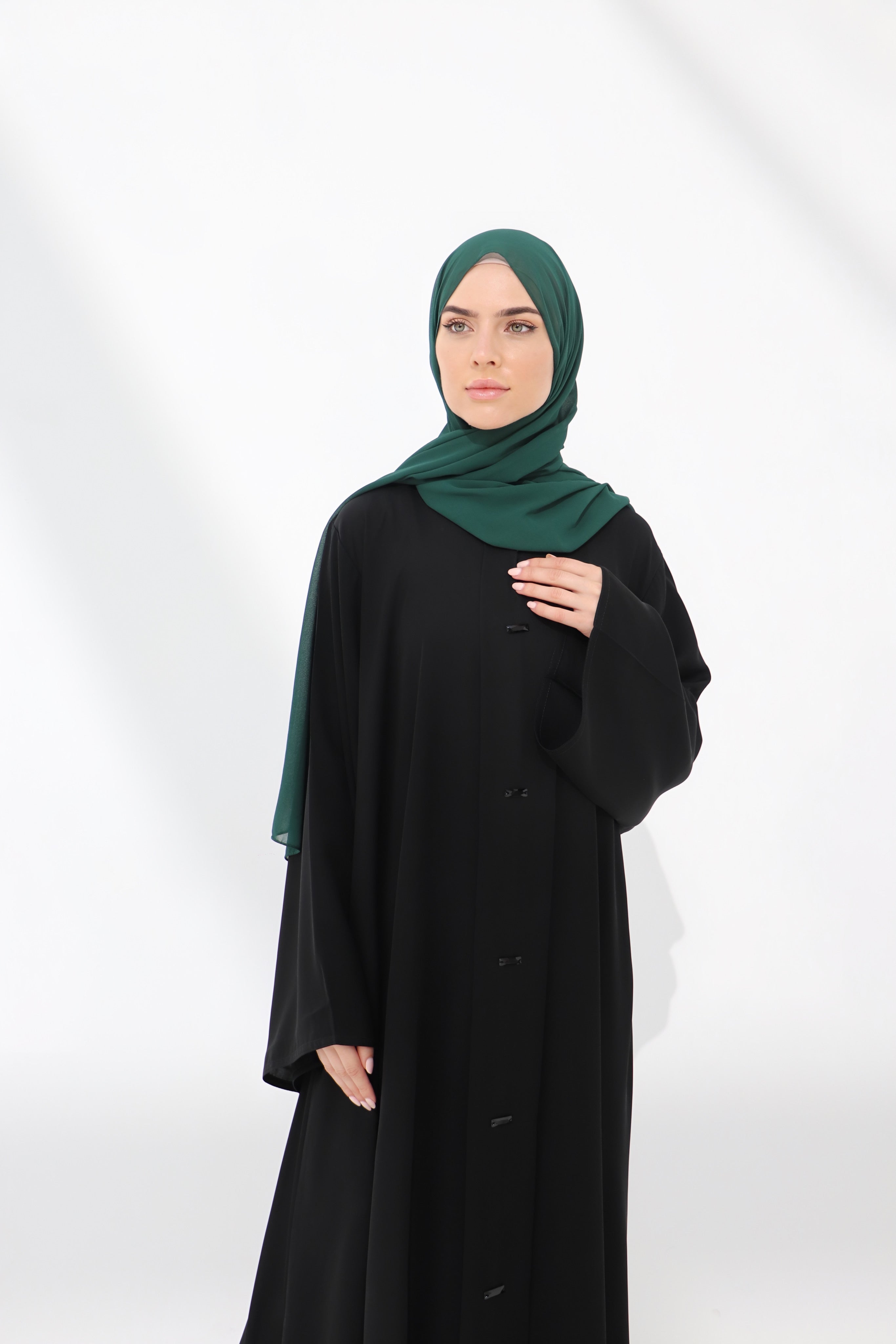 Black Stud Button Closed Abaya