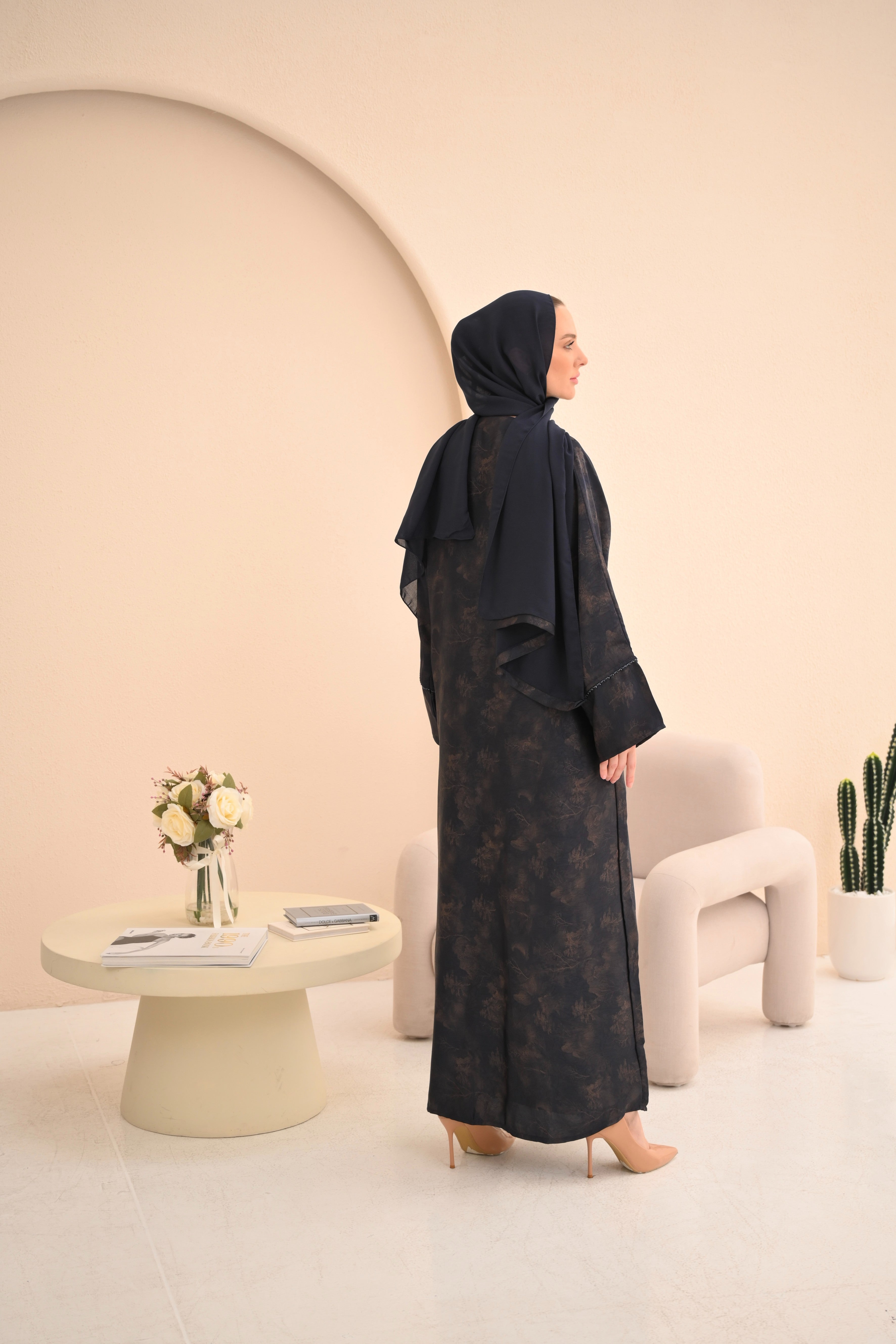 Navy Jacquard Embellished Abaya