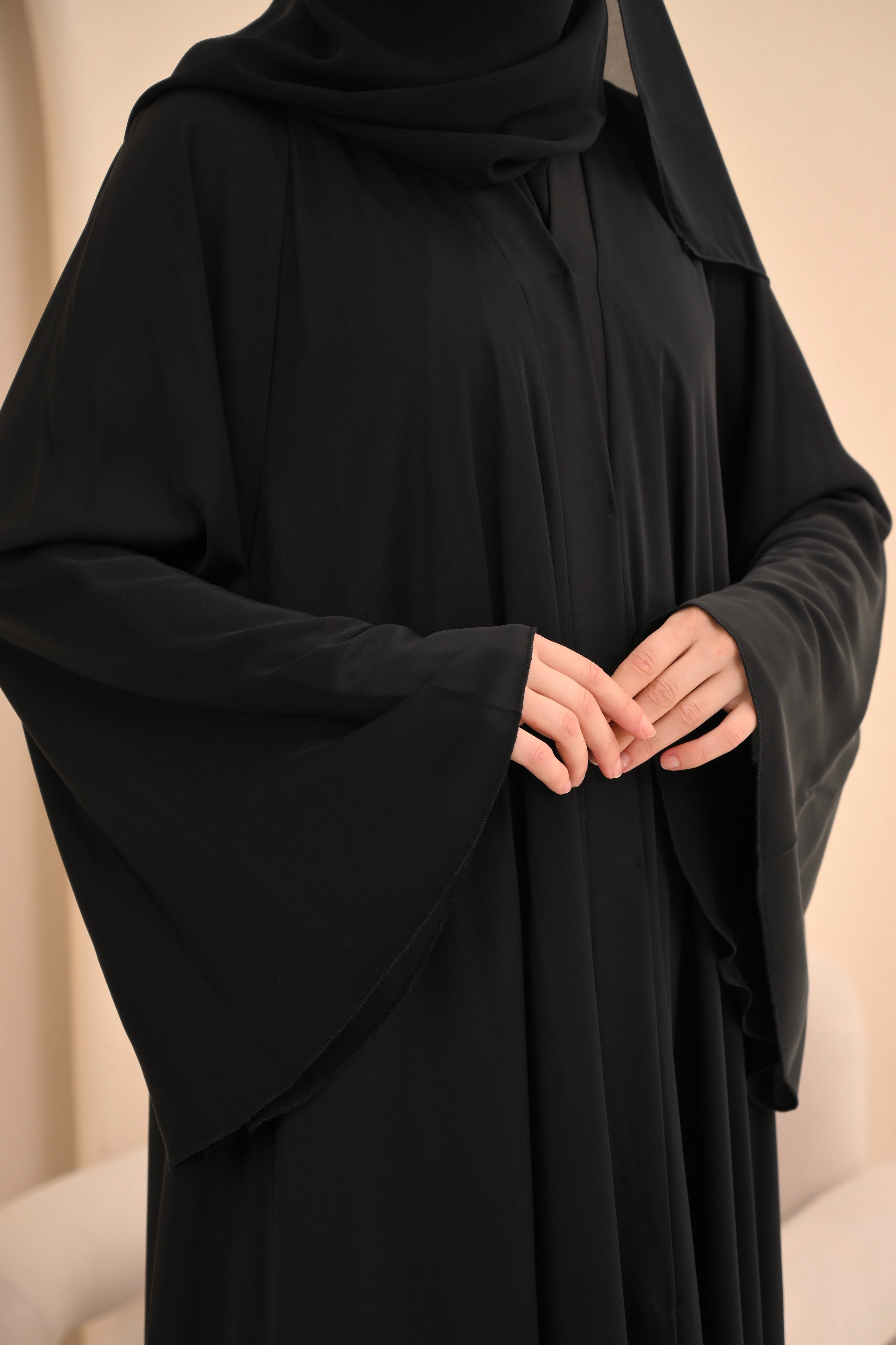 Black Open Buttoned Umbrella Abaya