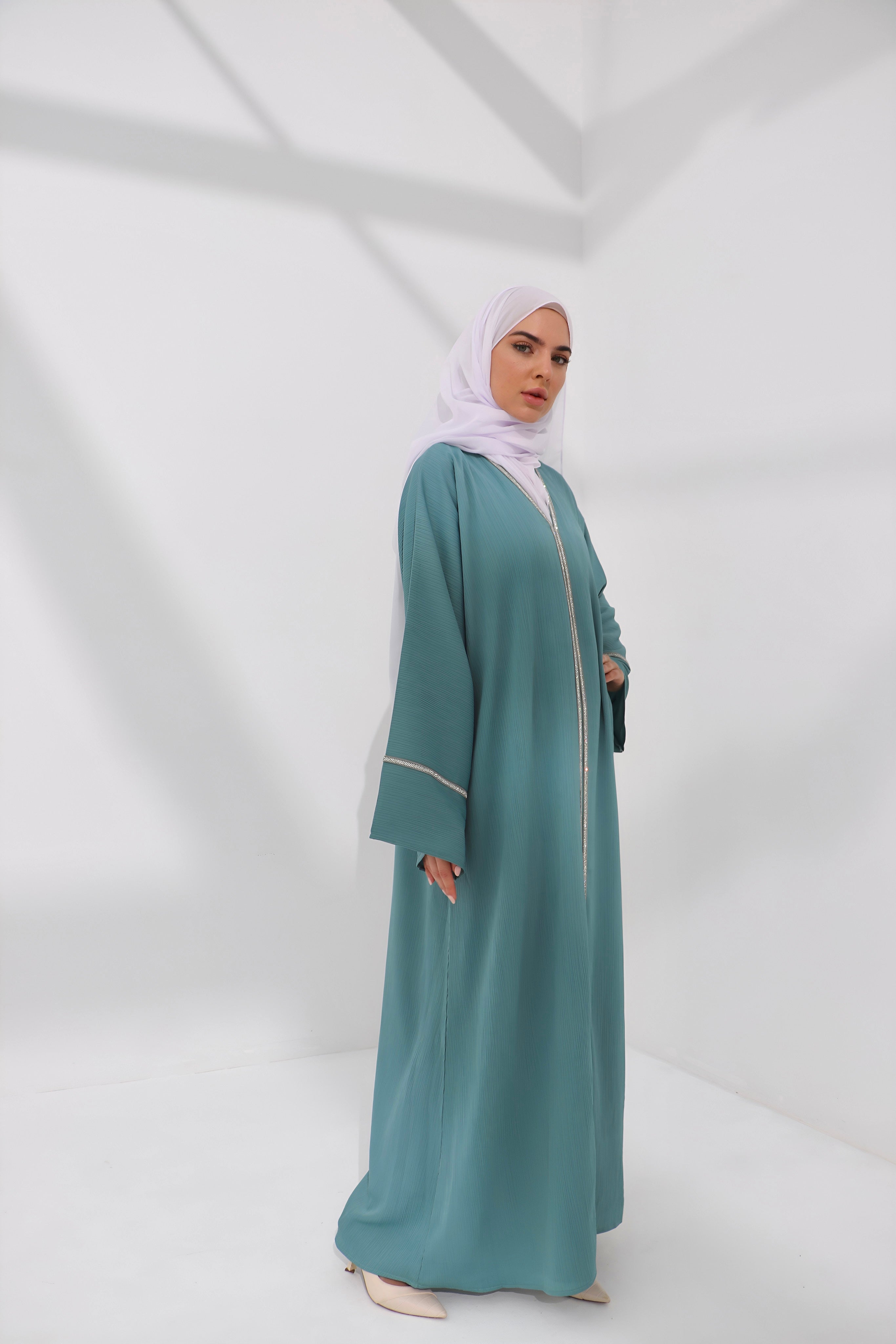 Mint Embellished Open Abaya