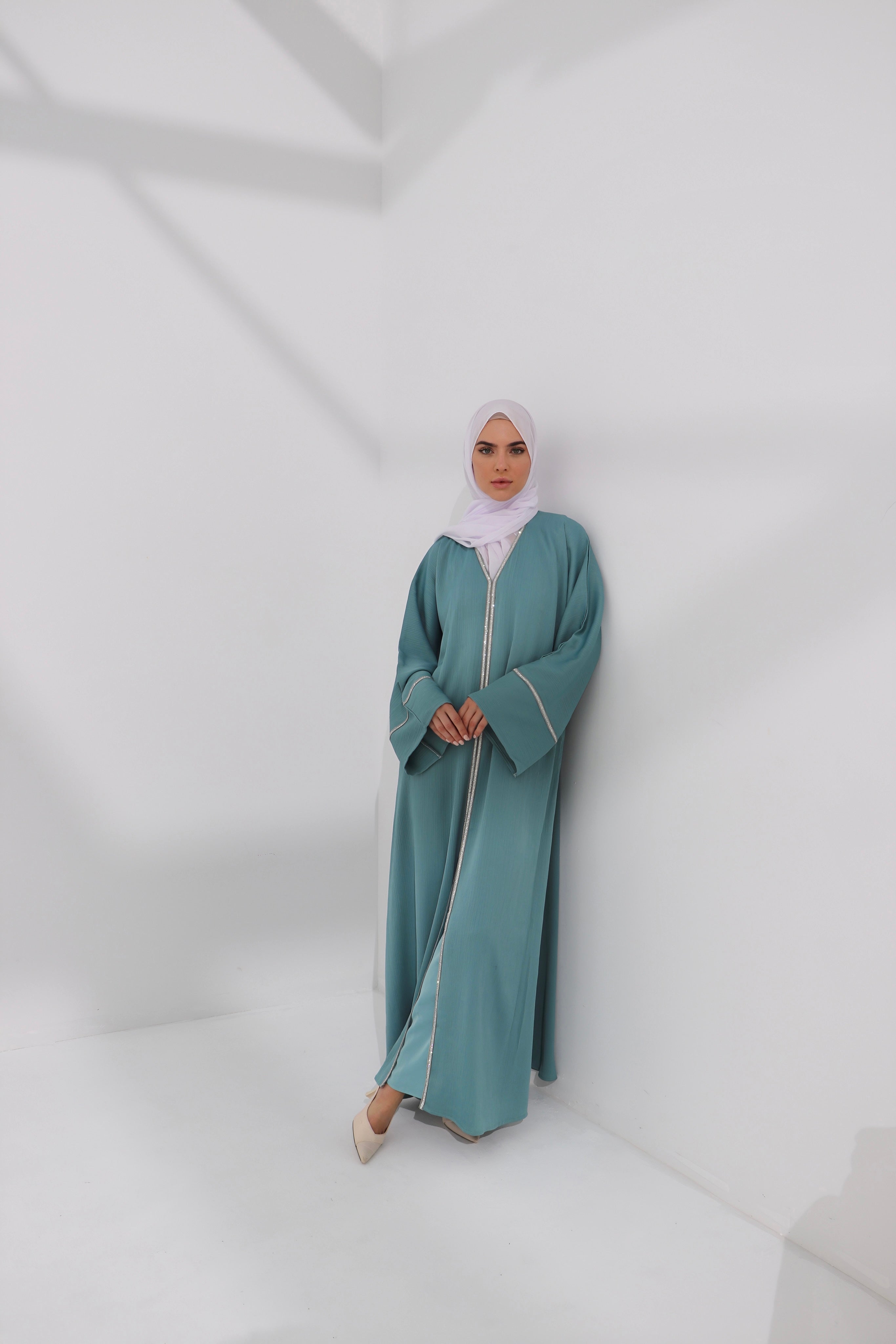 Mint Embellished Open Abaya