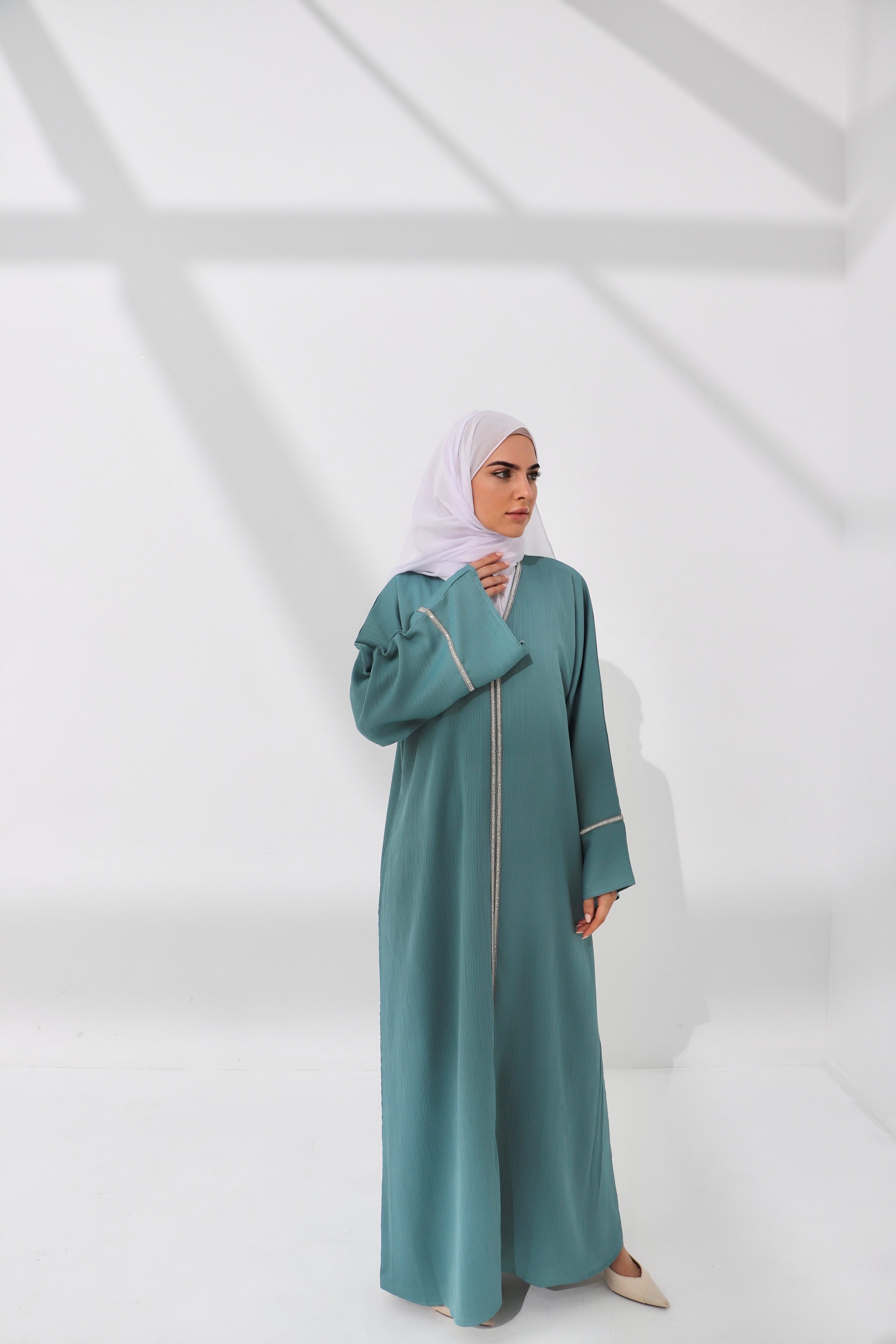 Mint Embellished Open Abaya