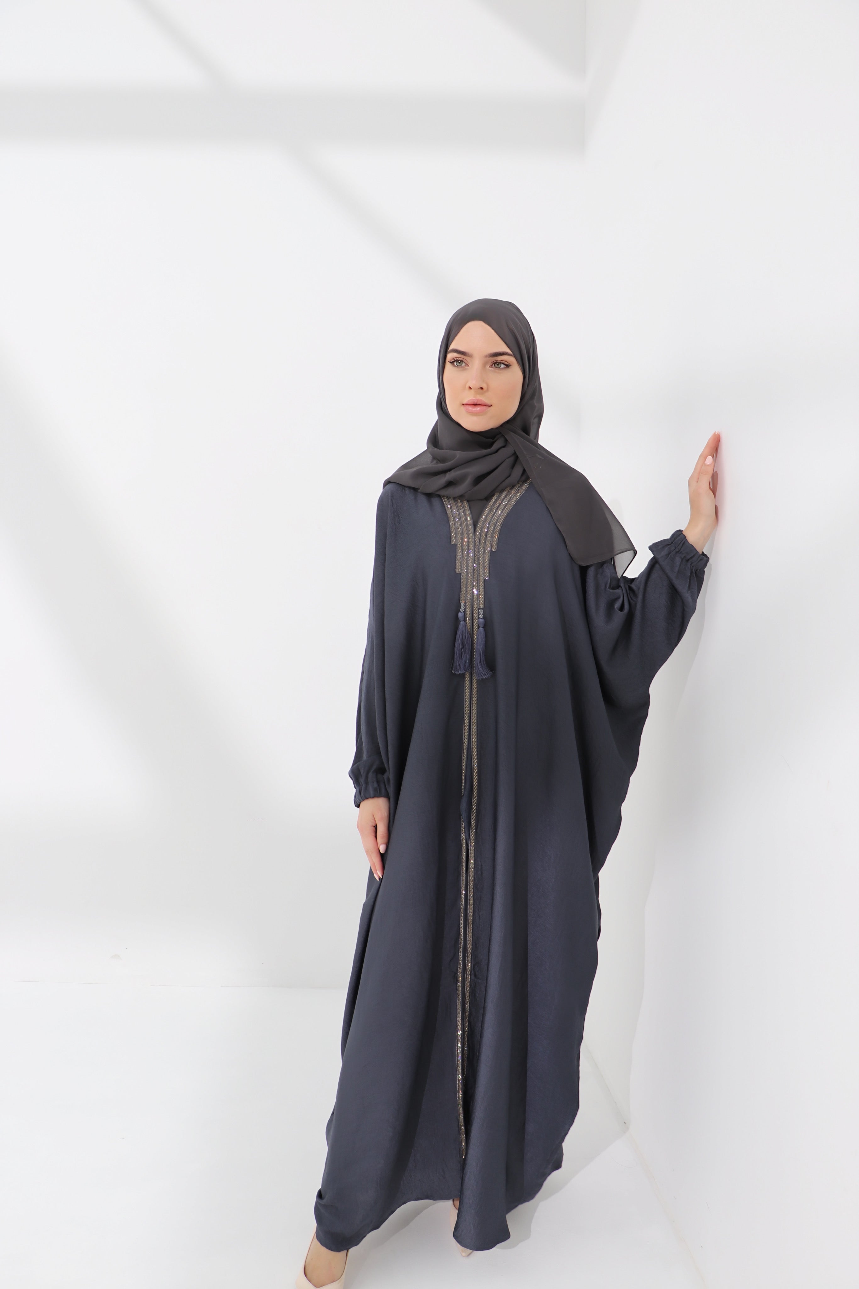 Grey Embellished Luxury Farasha Abaya