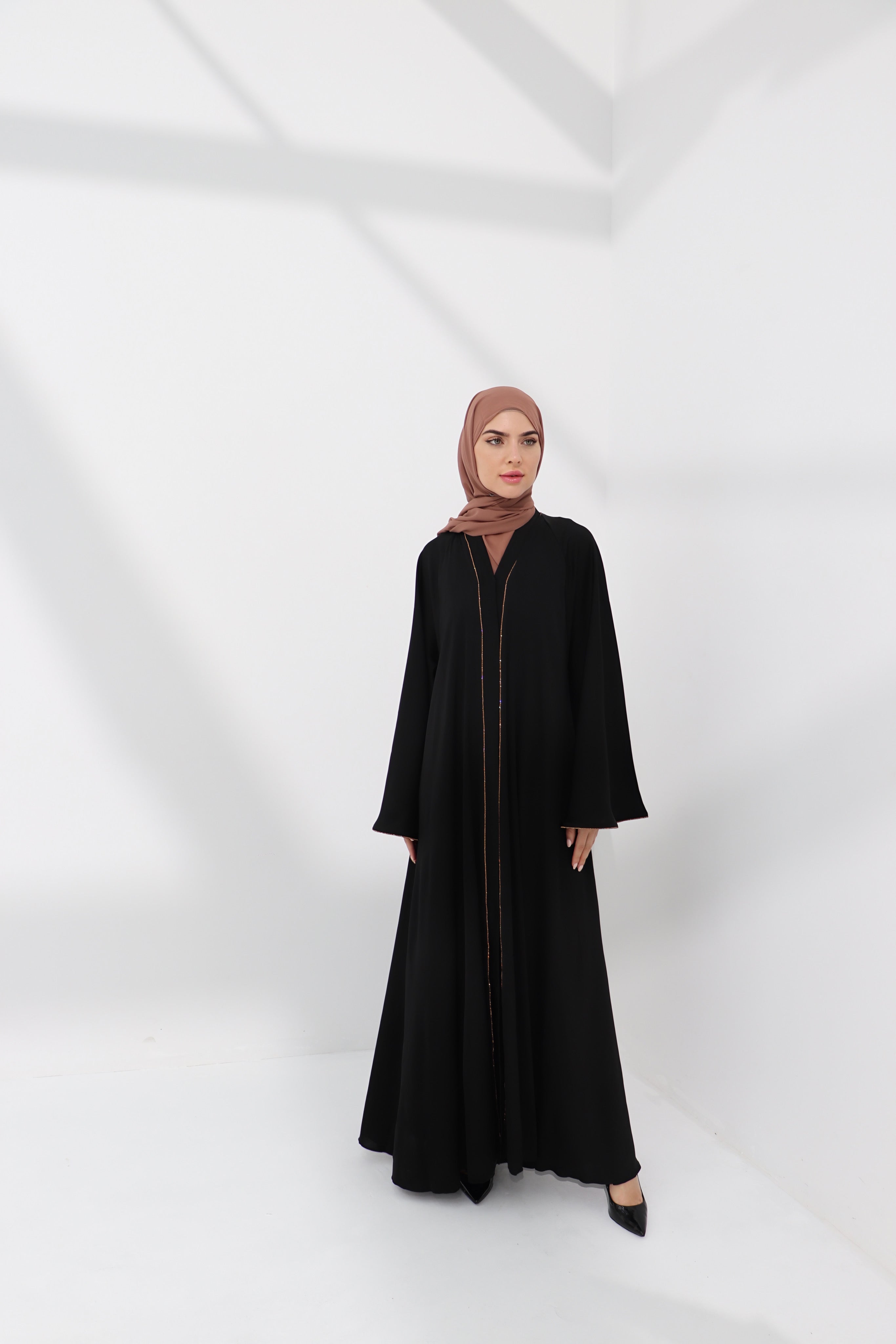 Black Embellished Umbrella Open Abaya